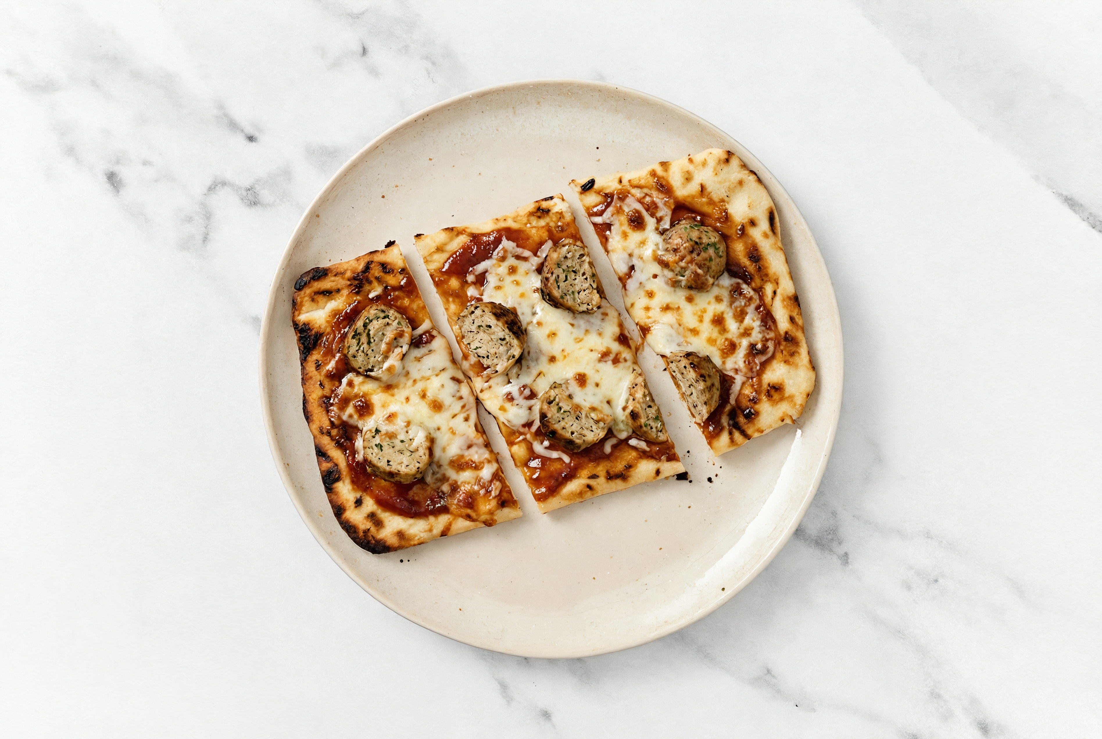 BBQ Meatball Pizza with Cooked + Seasoned Turkey Meatballs