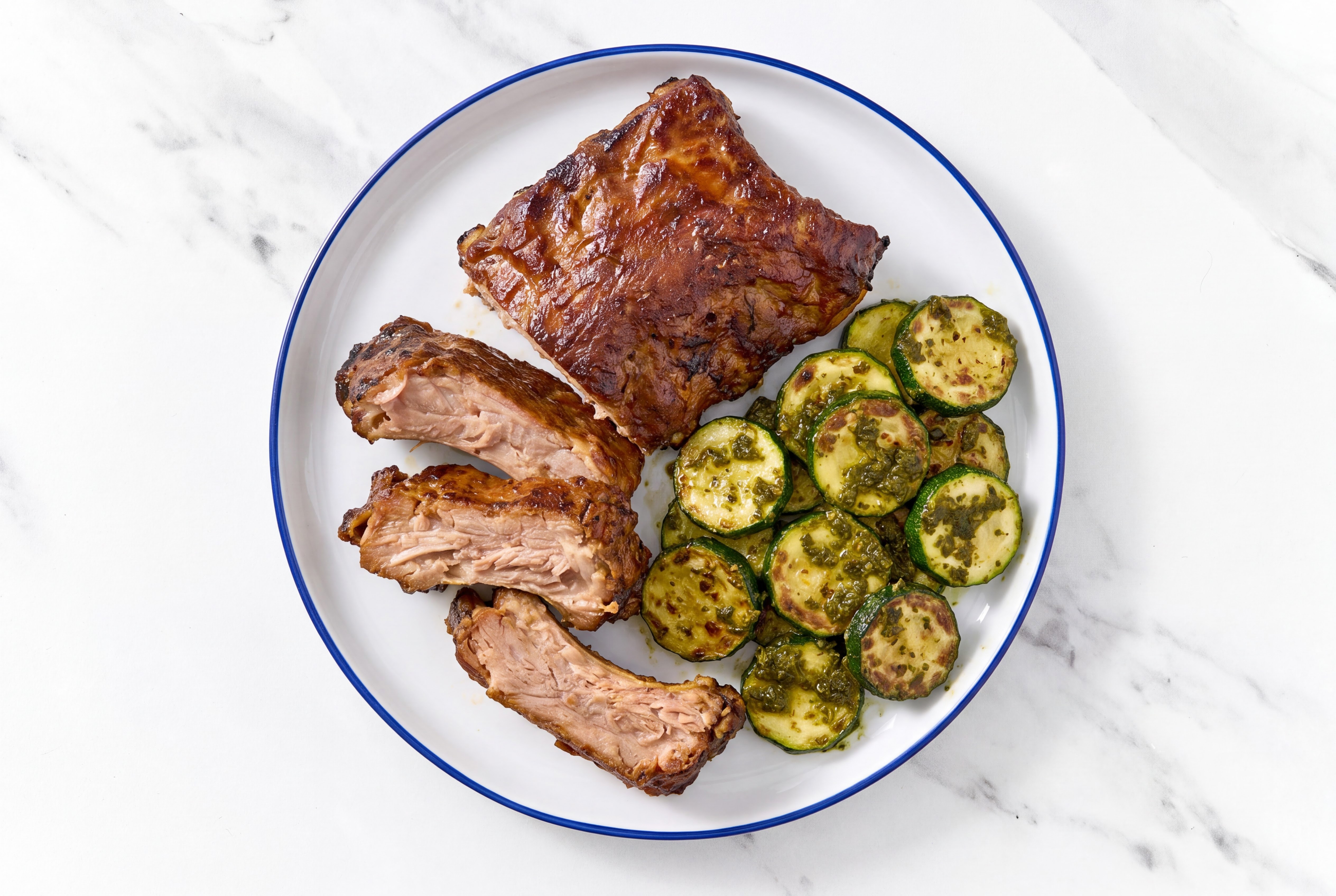 Juicy Baby Back Ribs + Zhoug Summer Squash