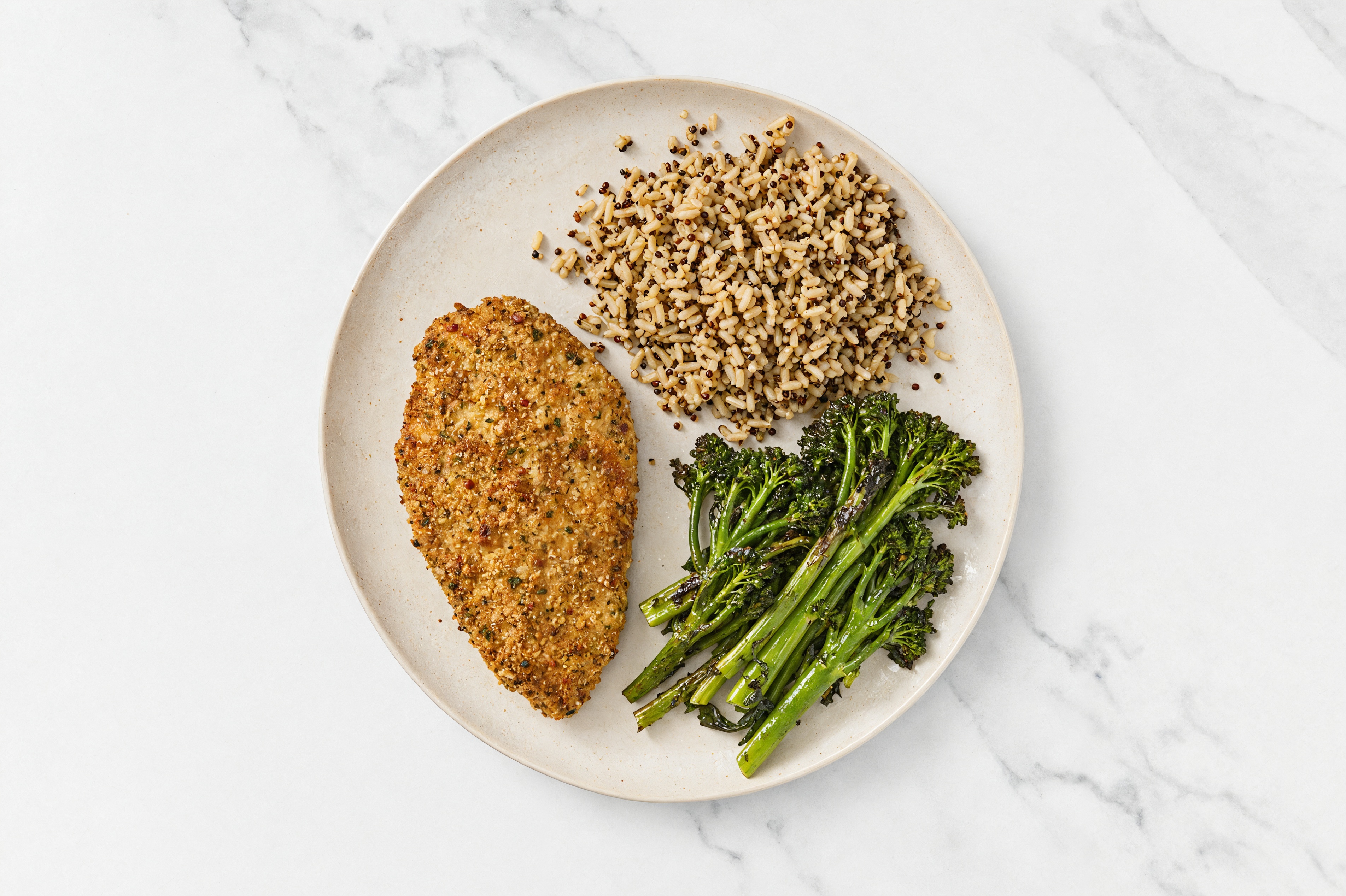 Parmesan Breaded Chicken Cutlet with Baby Broccoli & Brown Rice