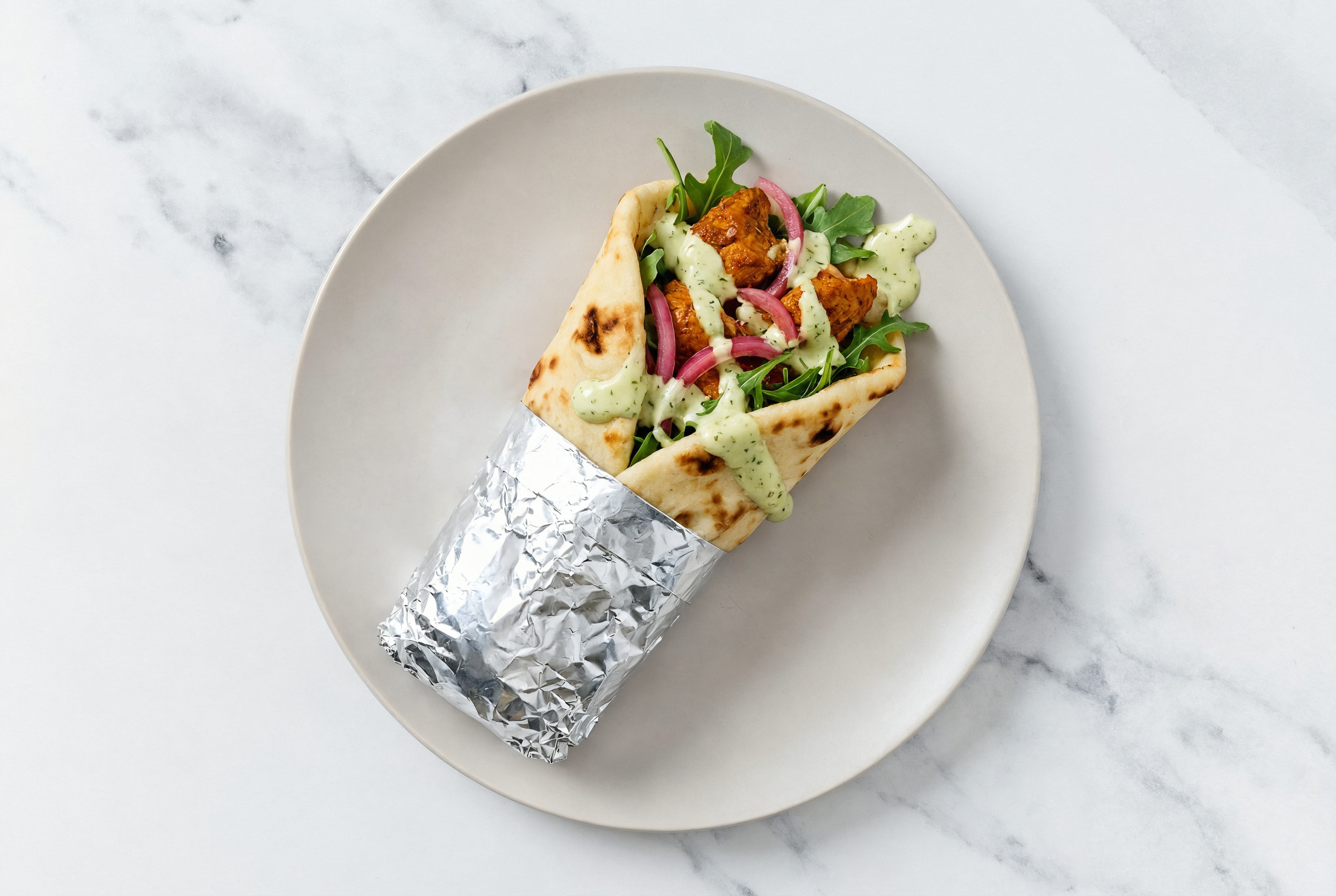 Tandoori Chicken Naan Wrap with Jalapeño Sauce
