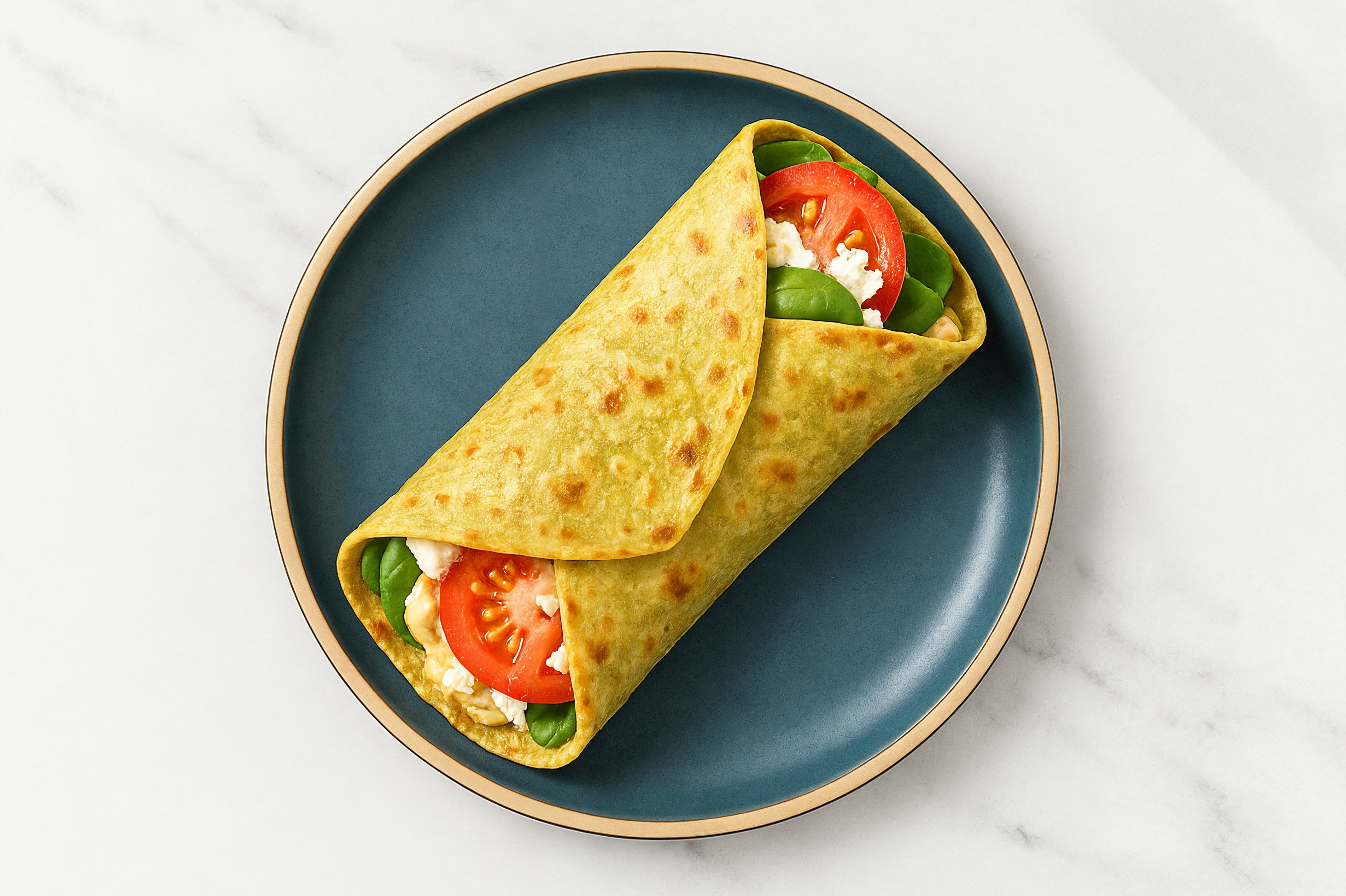 Tomato + Feta Organic Spinach Melt with Lemon Garlic Hummus