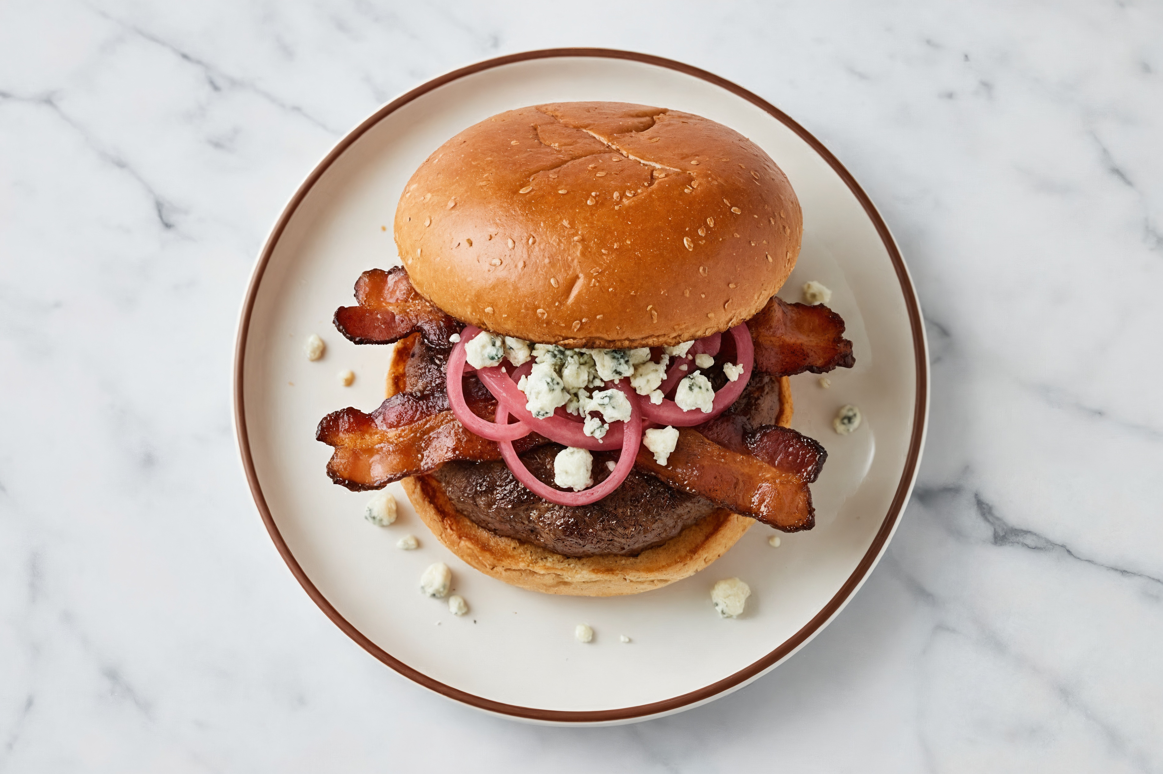 Tangy MyBacon + Blue Cheese Burger with Wagyu Beef Patties
