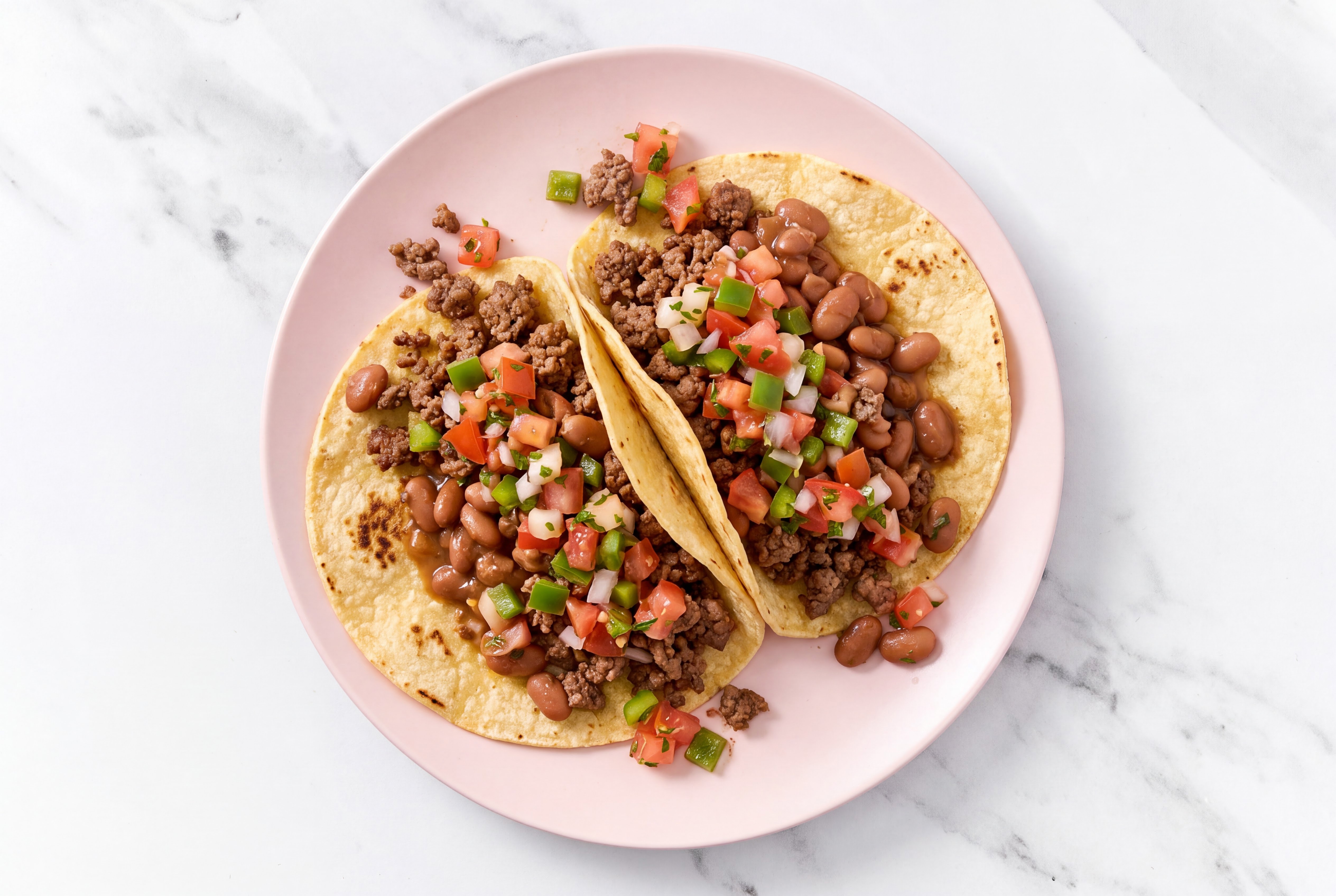 Herby Ground Beef Tacos with Fresh Salsa & Pinto Beans