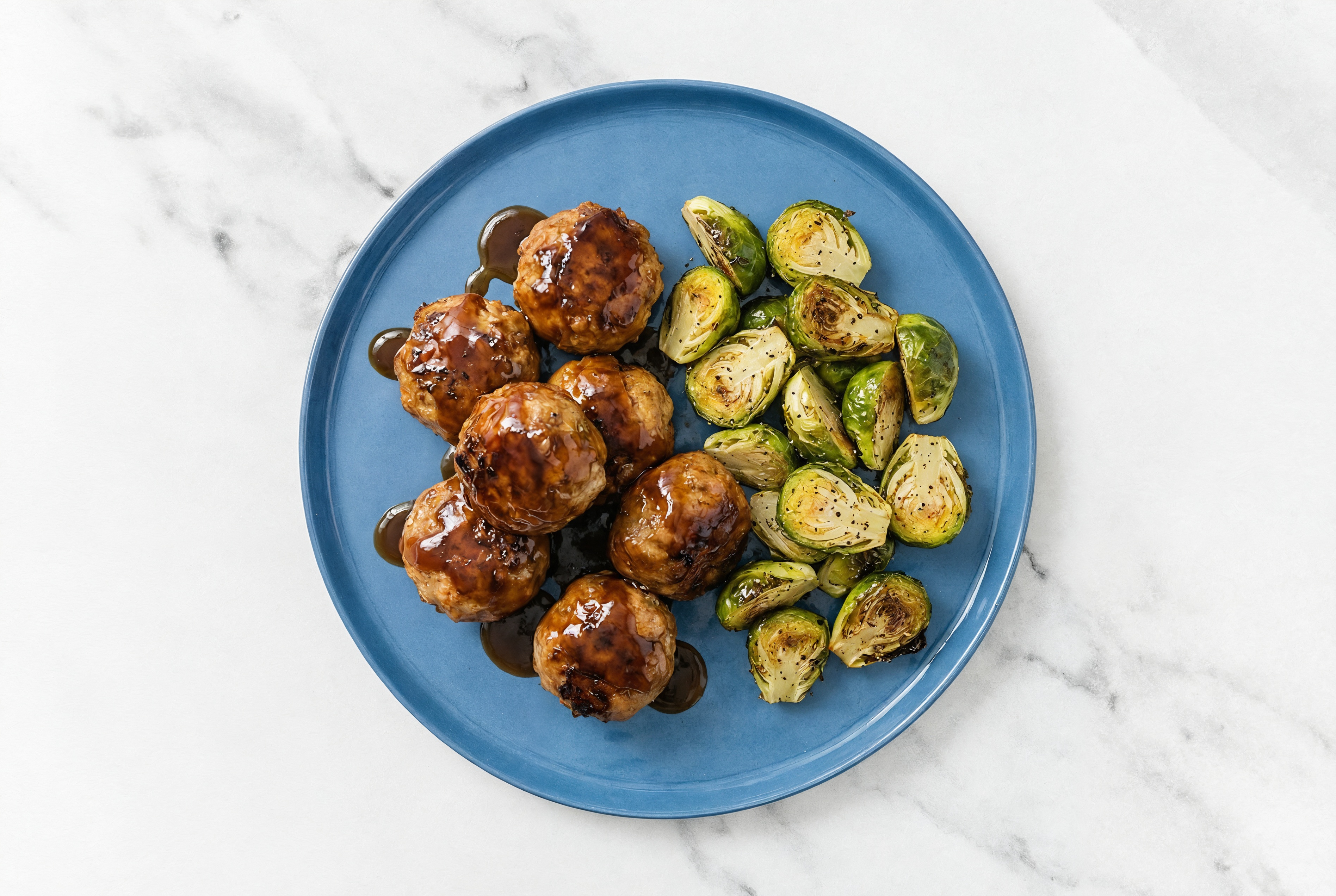 Teriyaki Baked Turkey Meatballs & Brussels Sprouts