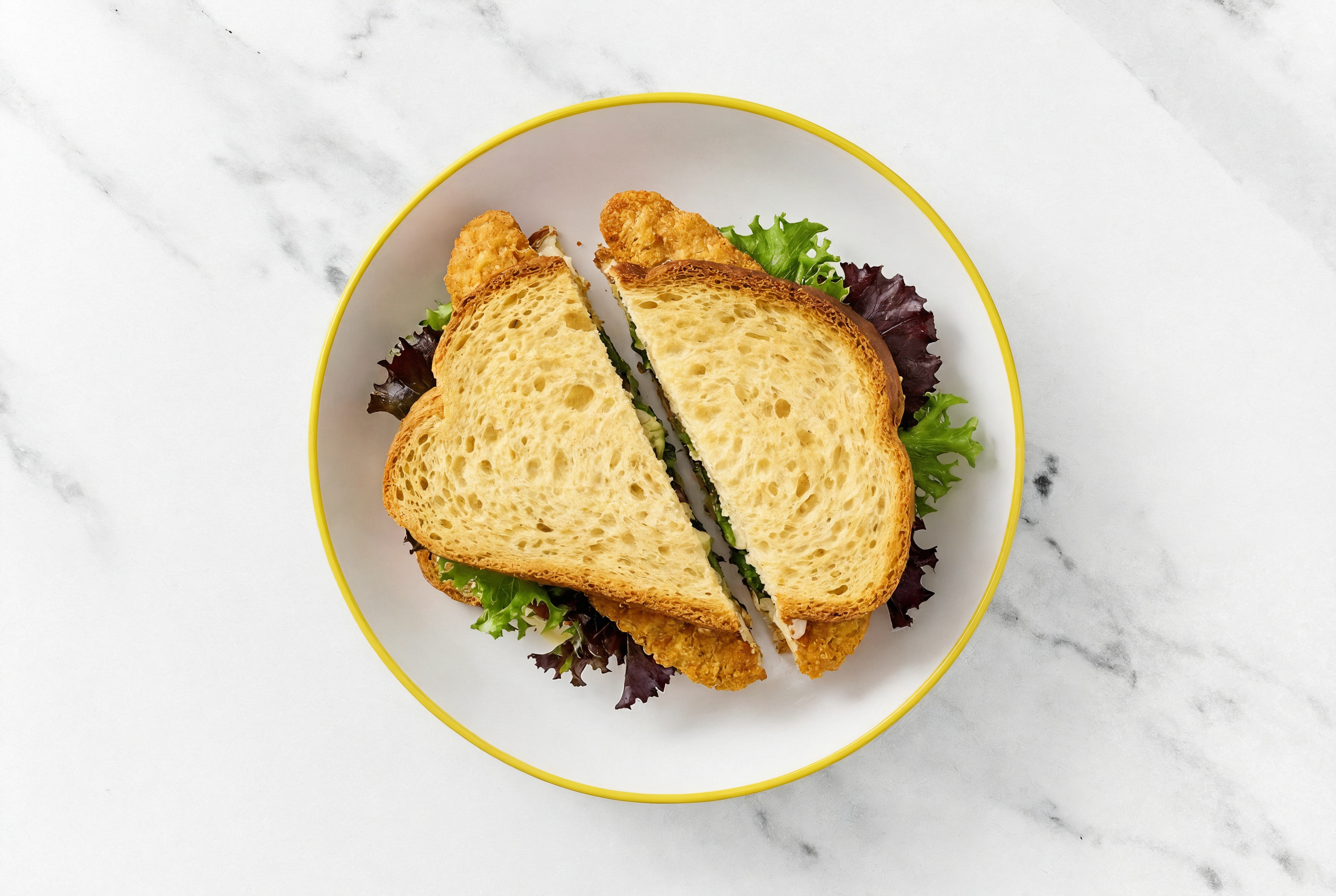 Creamy Horseradish "Chicken" Tenders Sandwich with Spring Mix on Honey White Bread
