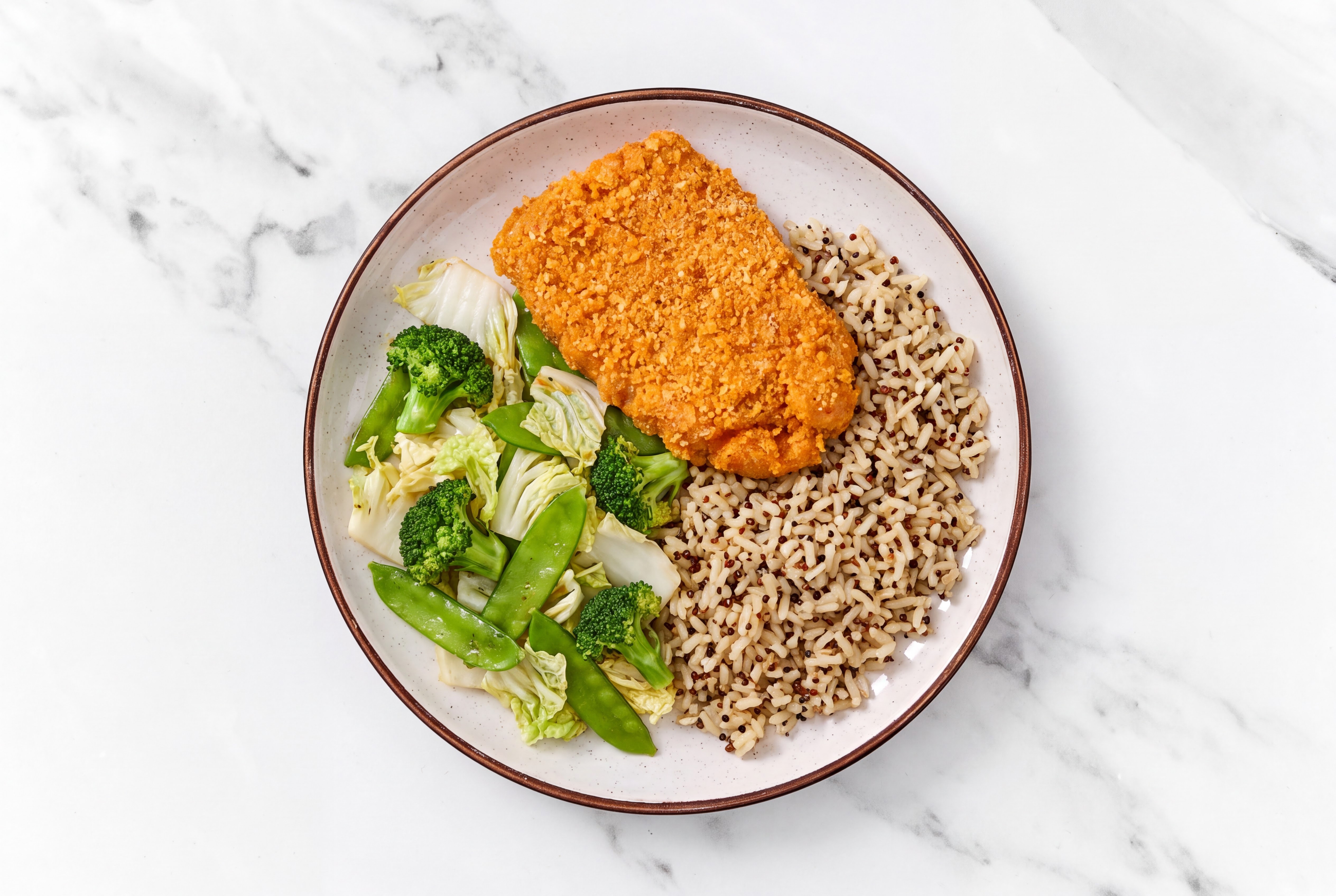 Hot Honey Breaded Chicken Cutlet with Bok Choy & Brown Rice