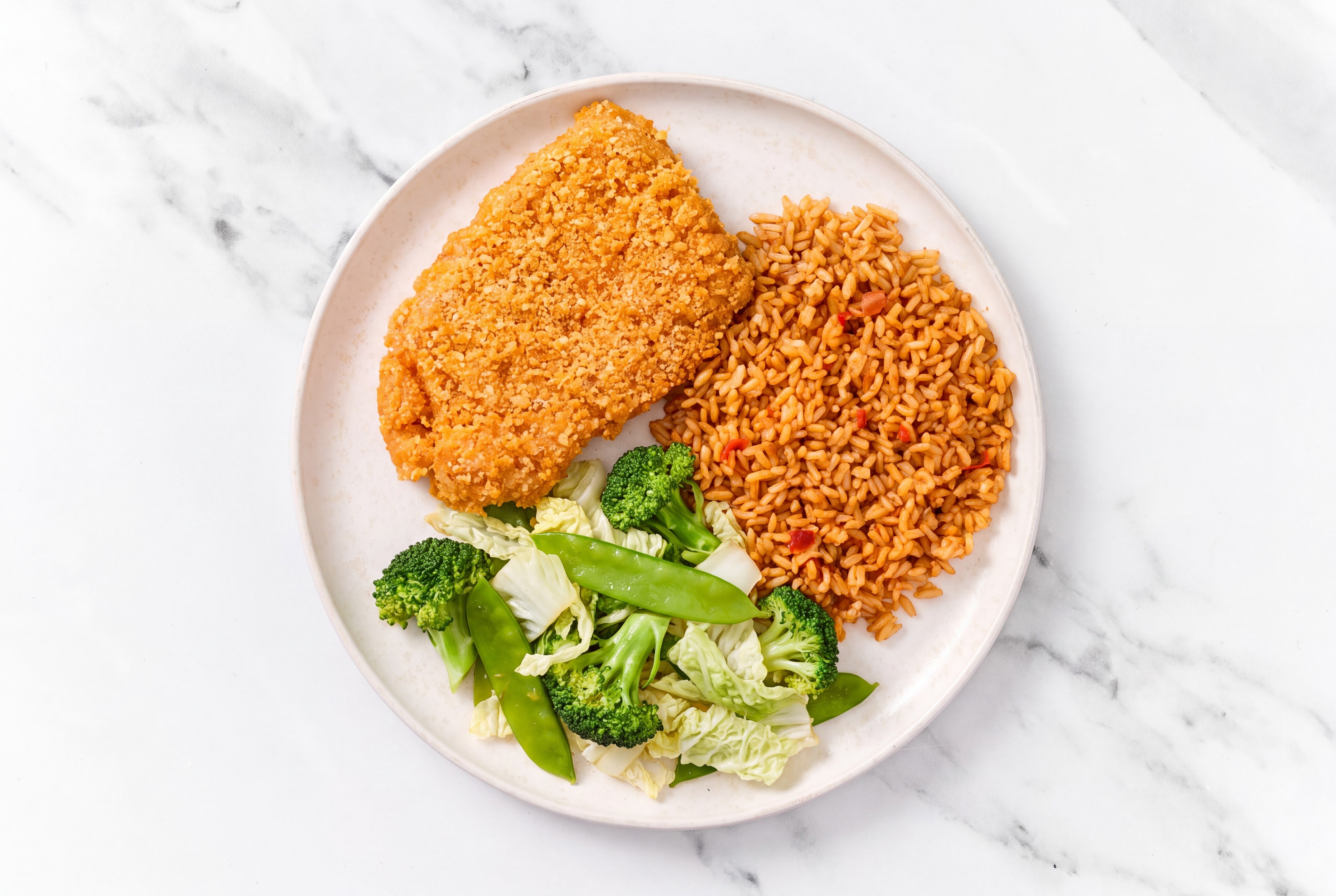 Hot Honey Breaded Chicken Cutlet with Bok Choy & Mexican Rice