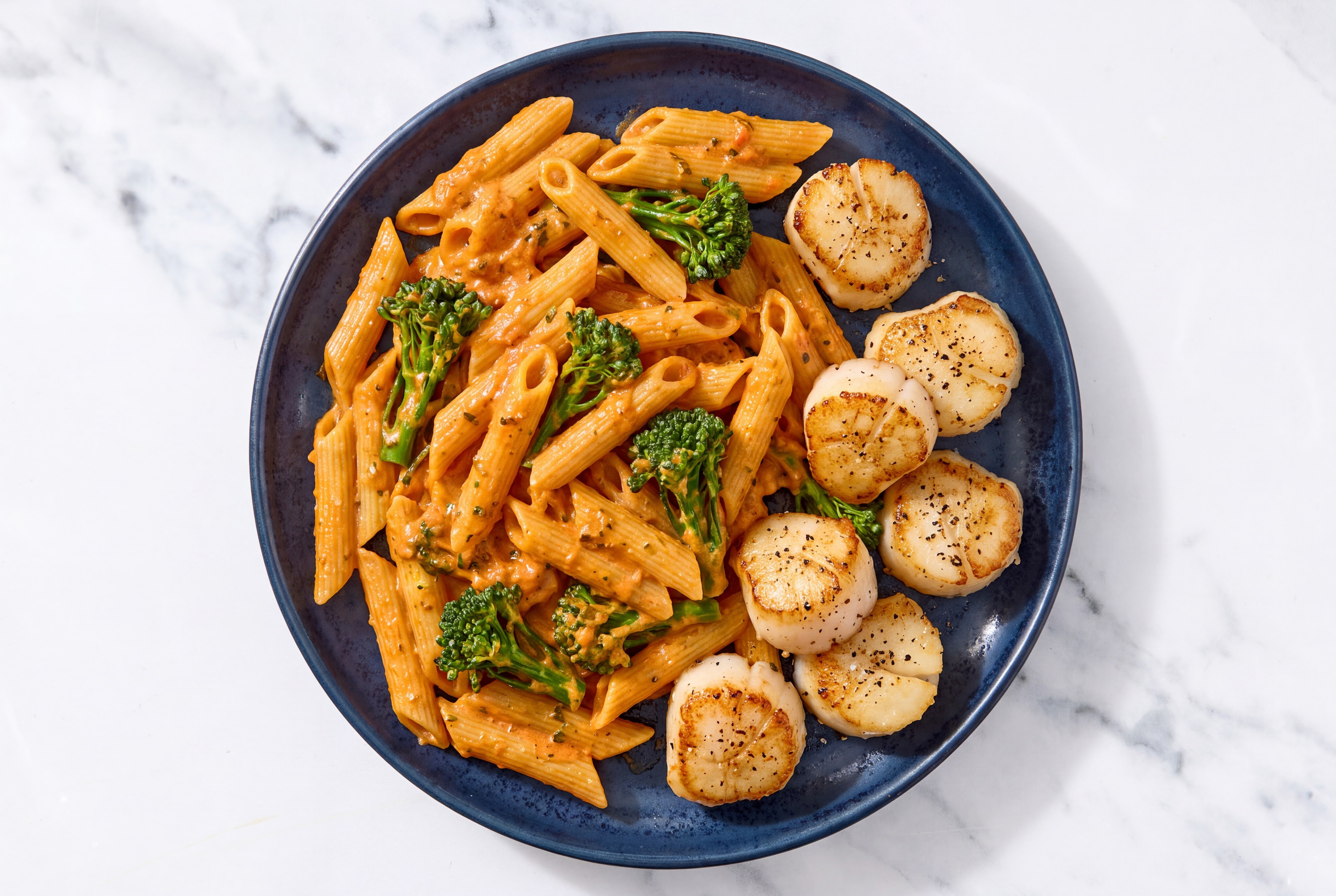 Vodka Penne with Jumbo Scallops & Baby Broccoli