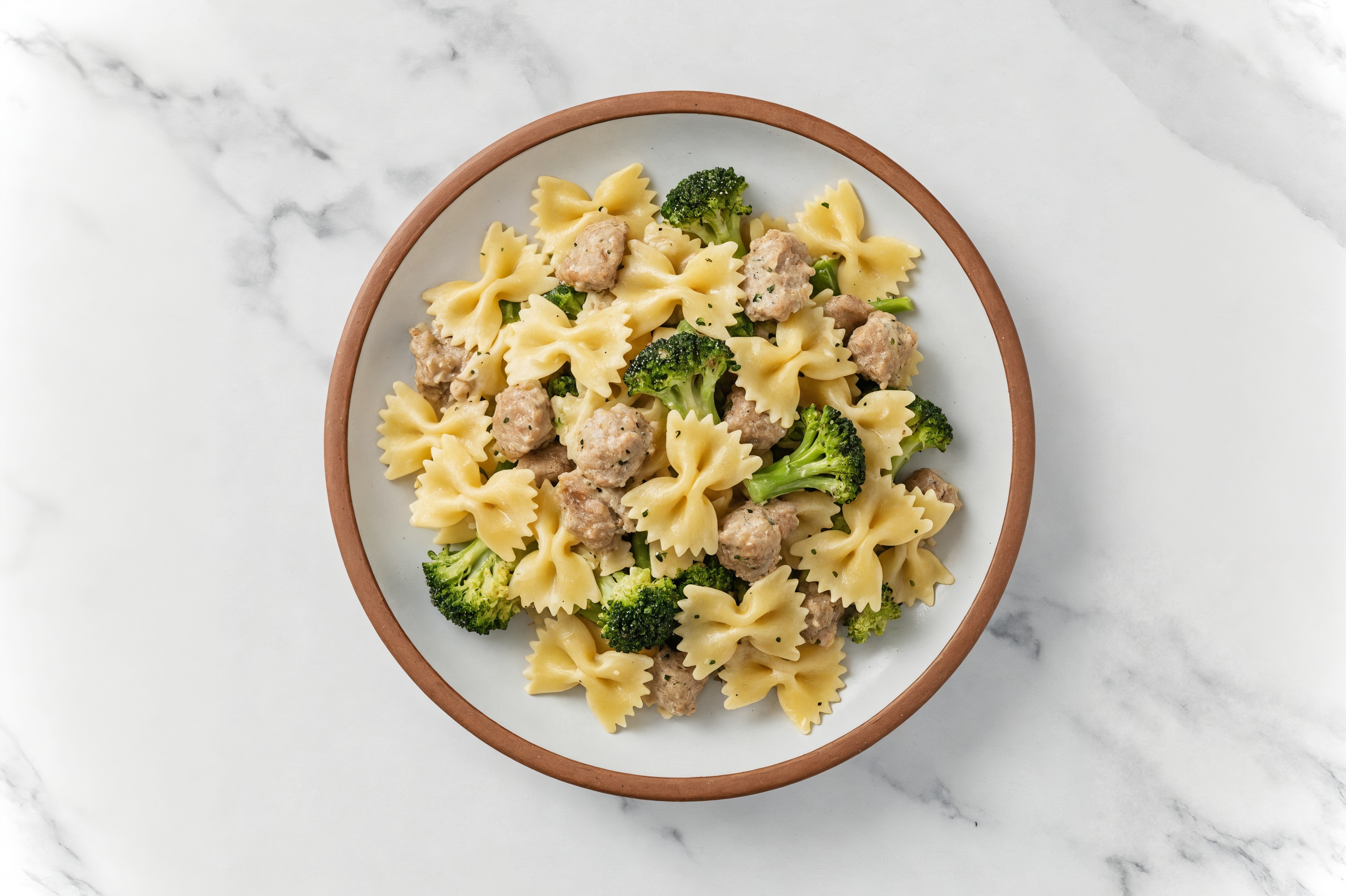 Creamy Sausage + Broccoli Florets Ricotta Farfalle Pasta