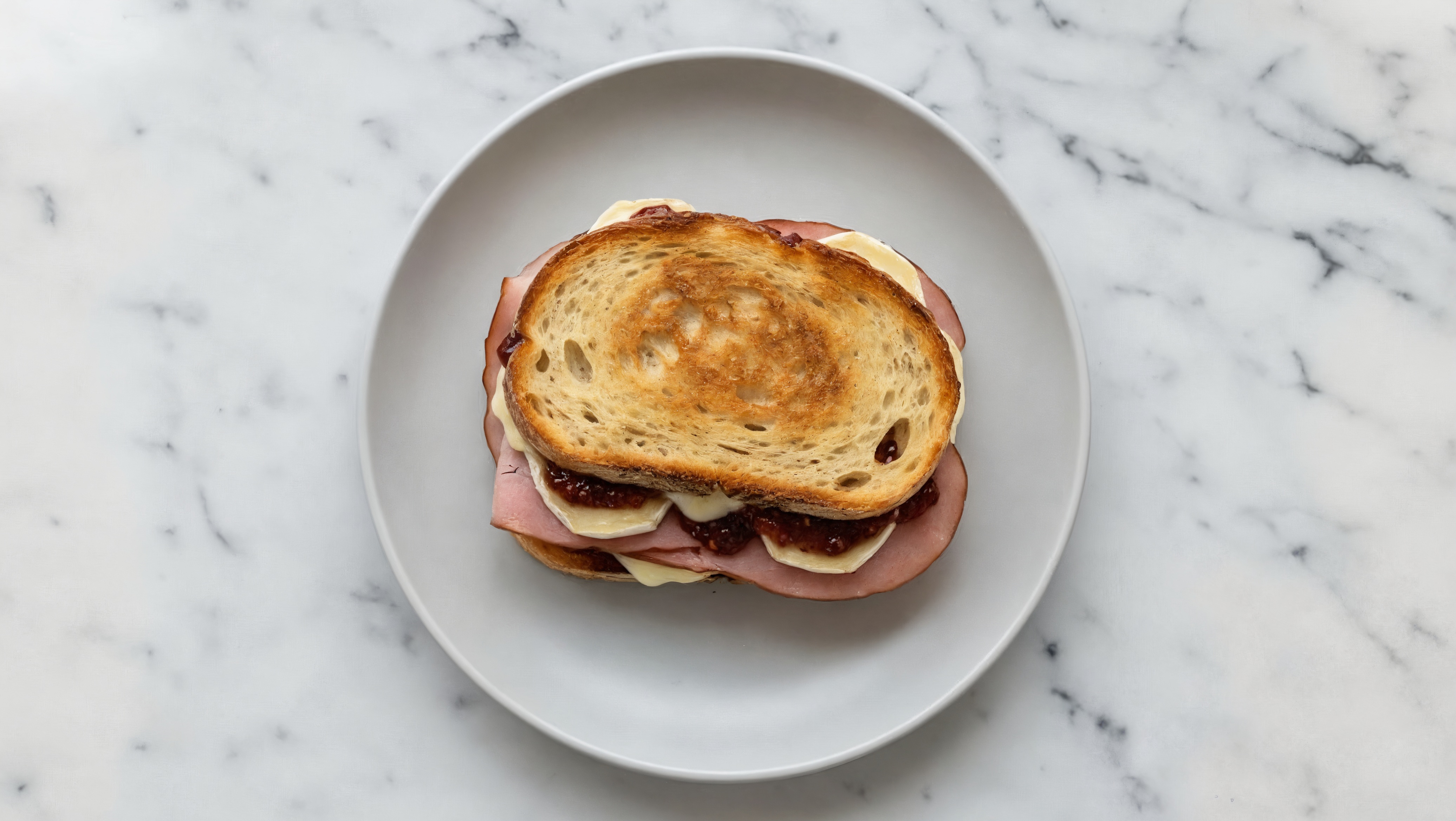 Ham, Brie + Strawberry Jam Sourdough Grilled Cheese