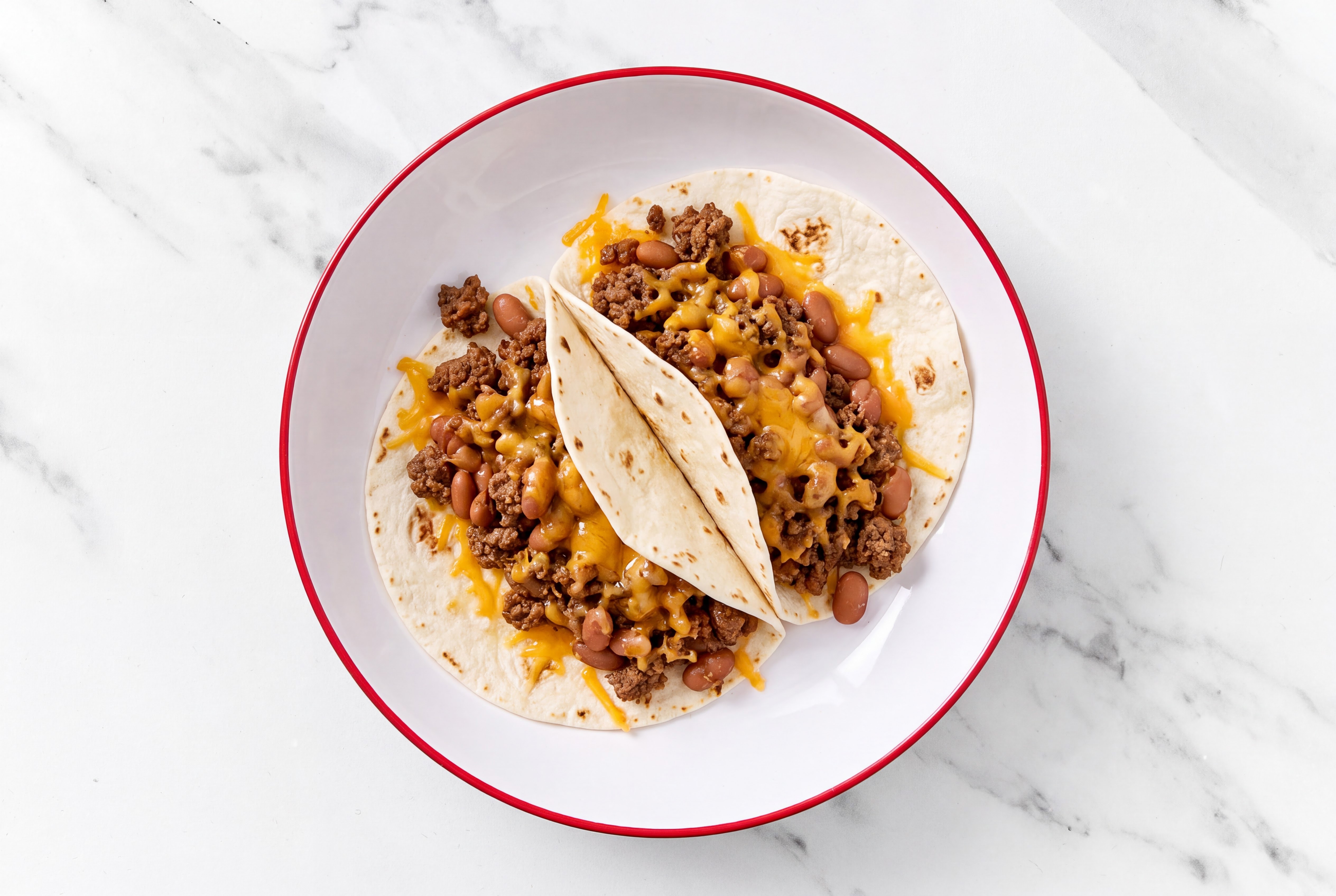 Ground 93/7 Lean Beef Tacos with Cheddar Cheese & Pinto Beans