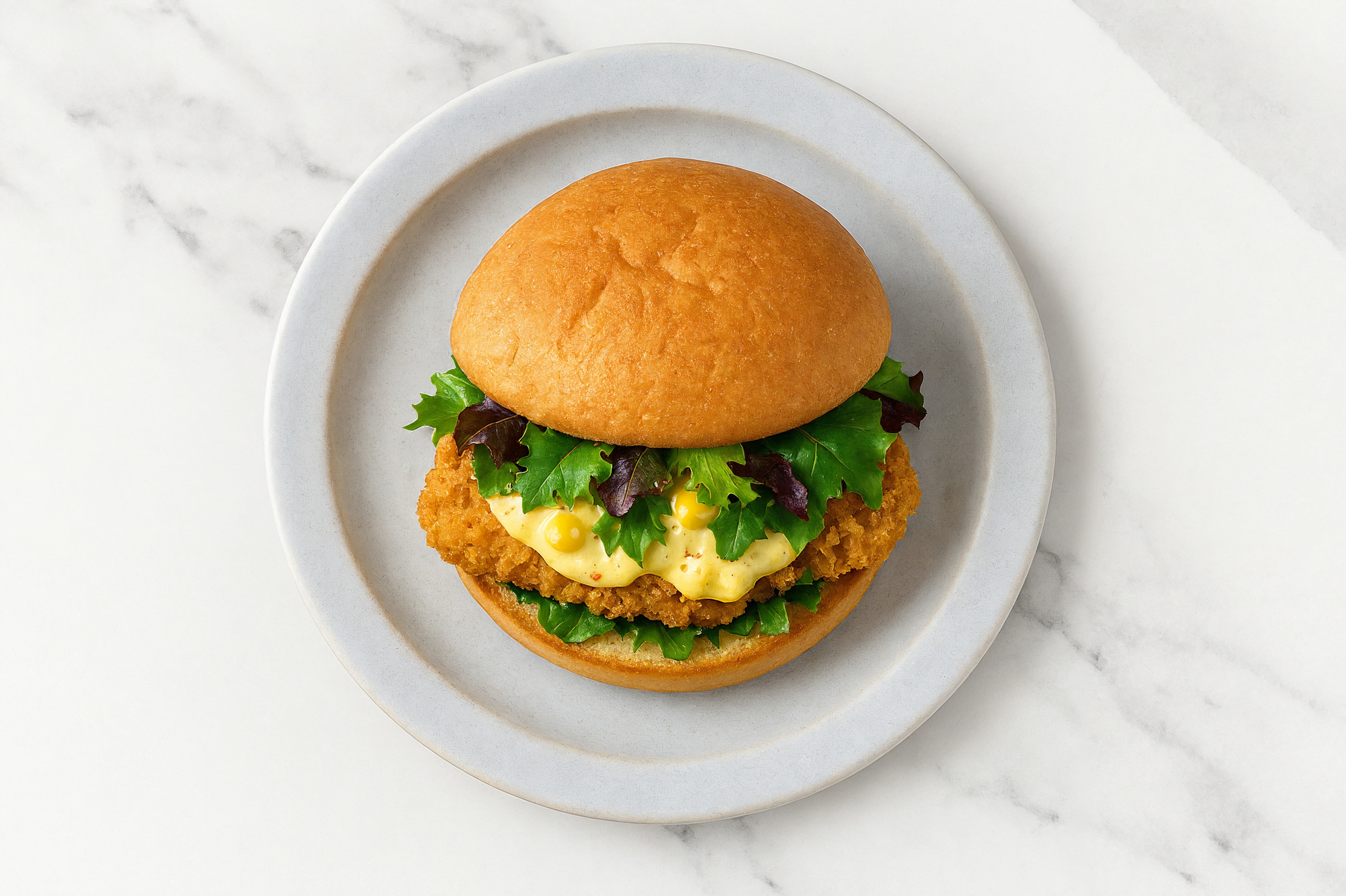 Street Corn "Chicken" Tenders Sandwich with Spring Mix on Gluten-Free Buns