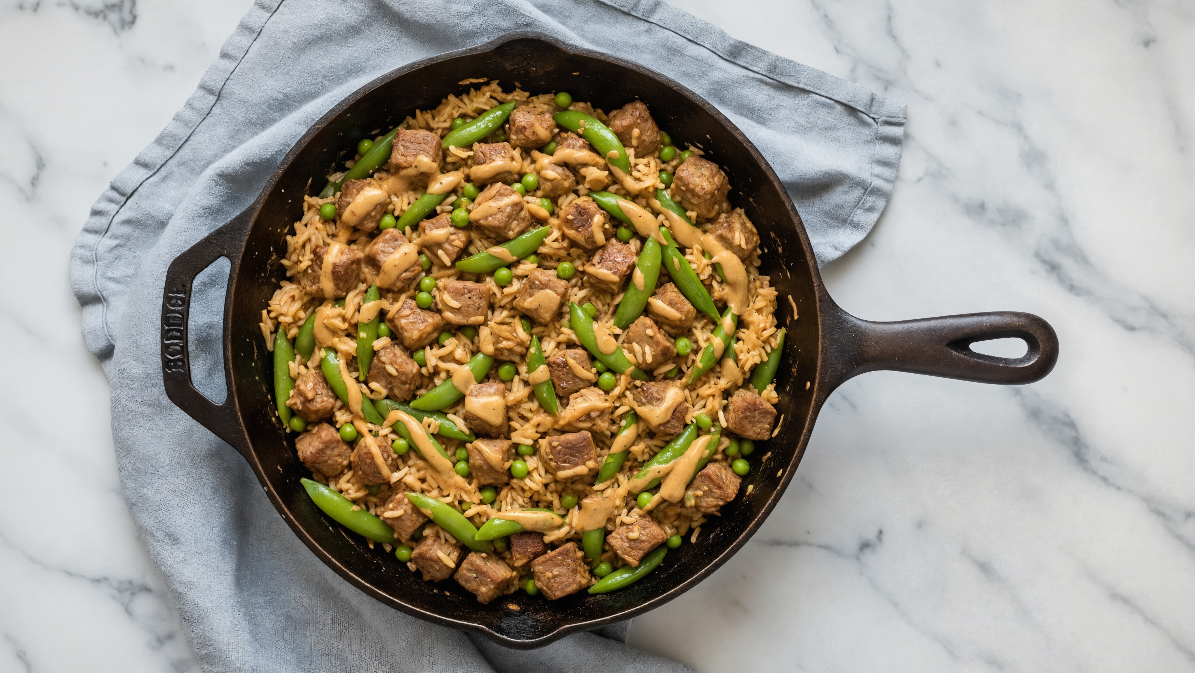 Thai Peanut Pea Snap + Bison Stir-Fry with Long Grain White Rice