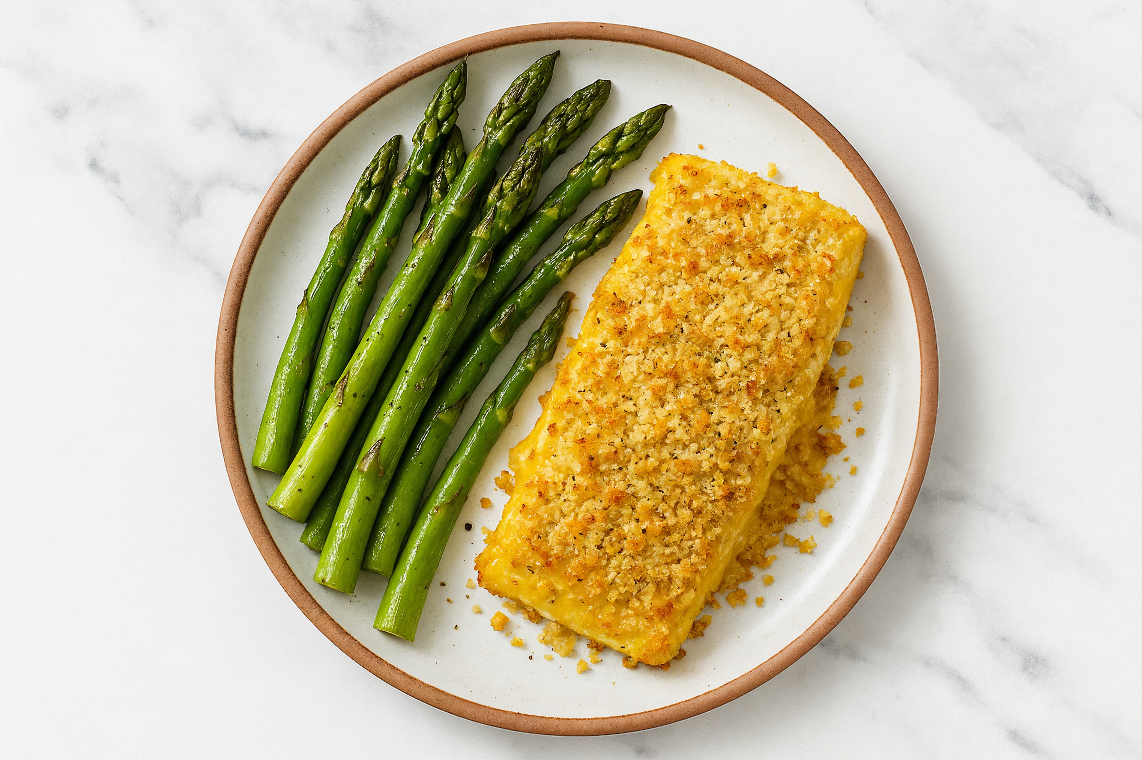 Honey Mustard Crusted Halibut + Asparagus