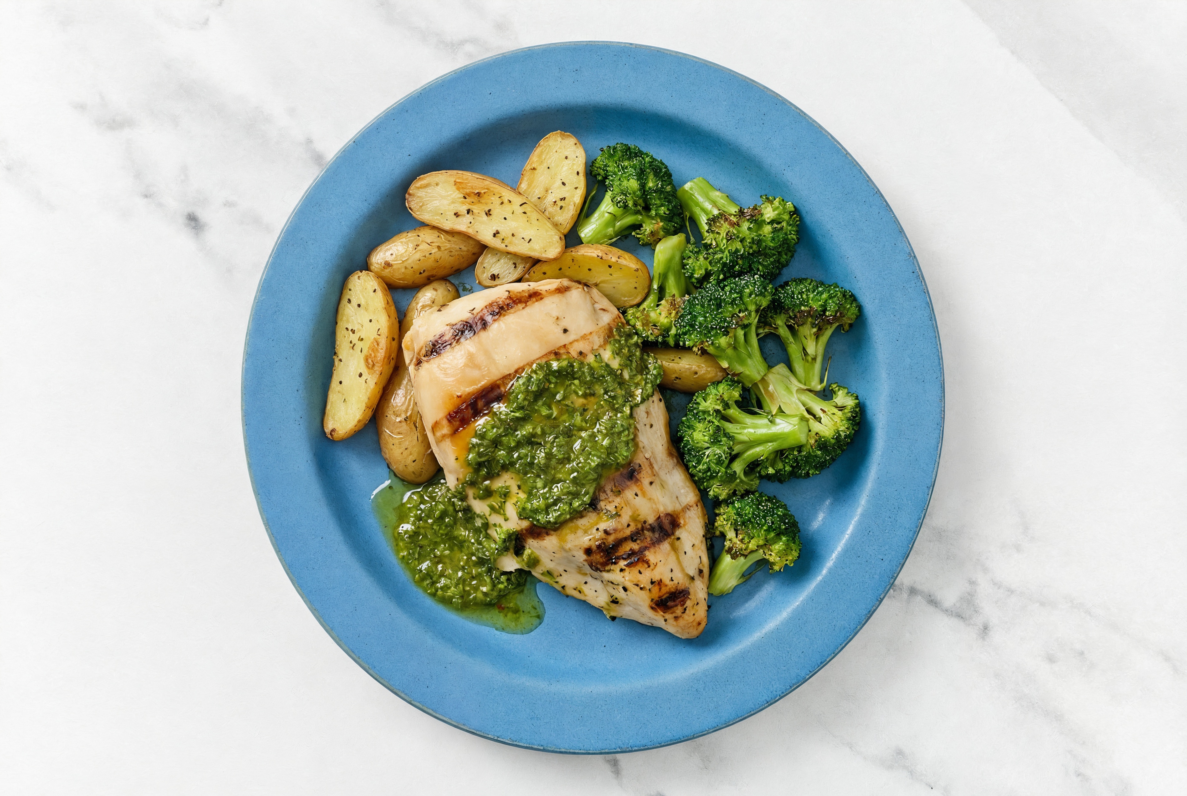 Grilled Chimichurri Seasoned Chicken Breast + Crispy Potatoes
