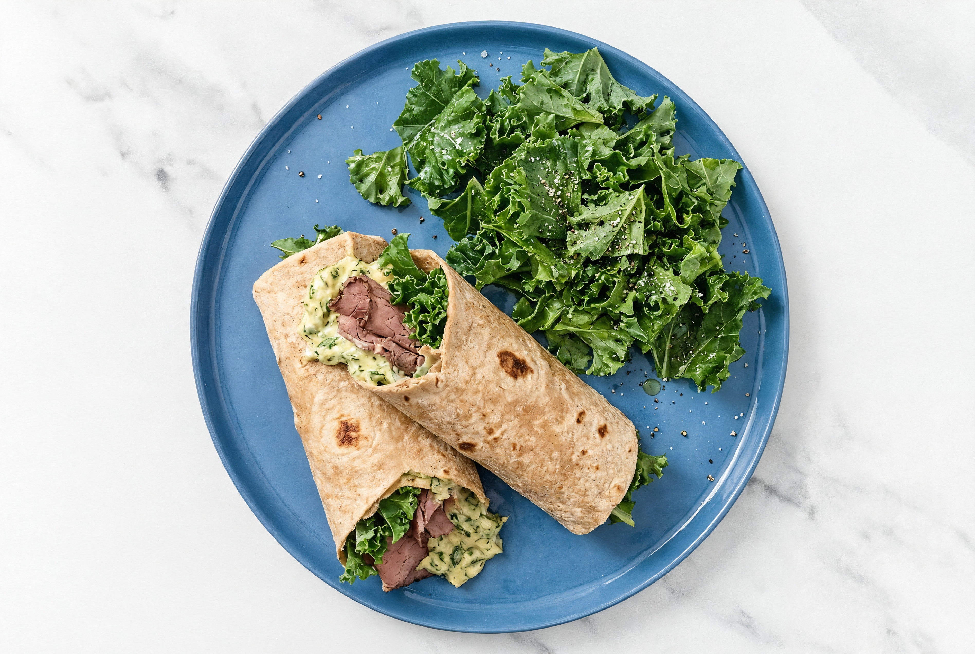 Spinach Artichoke Roast Beef + Greens Wrap