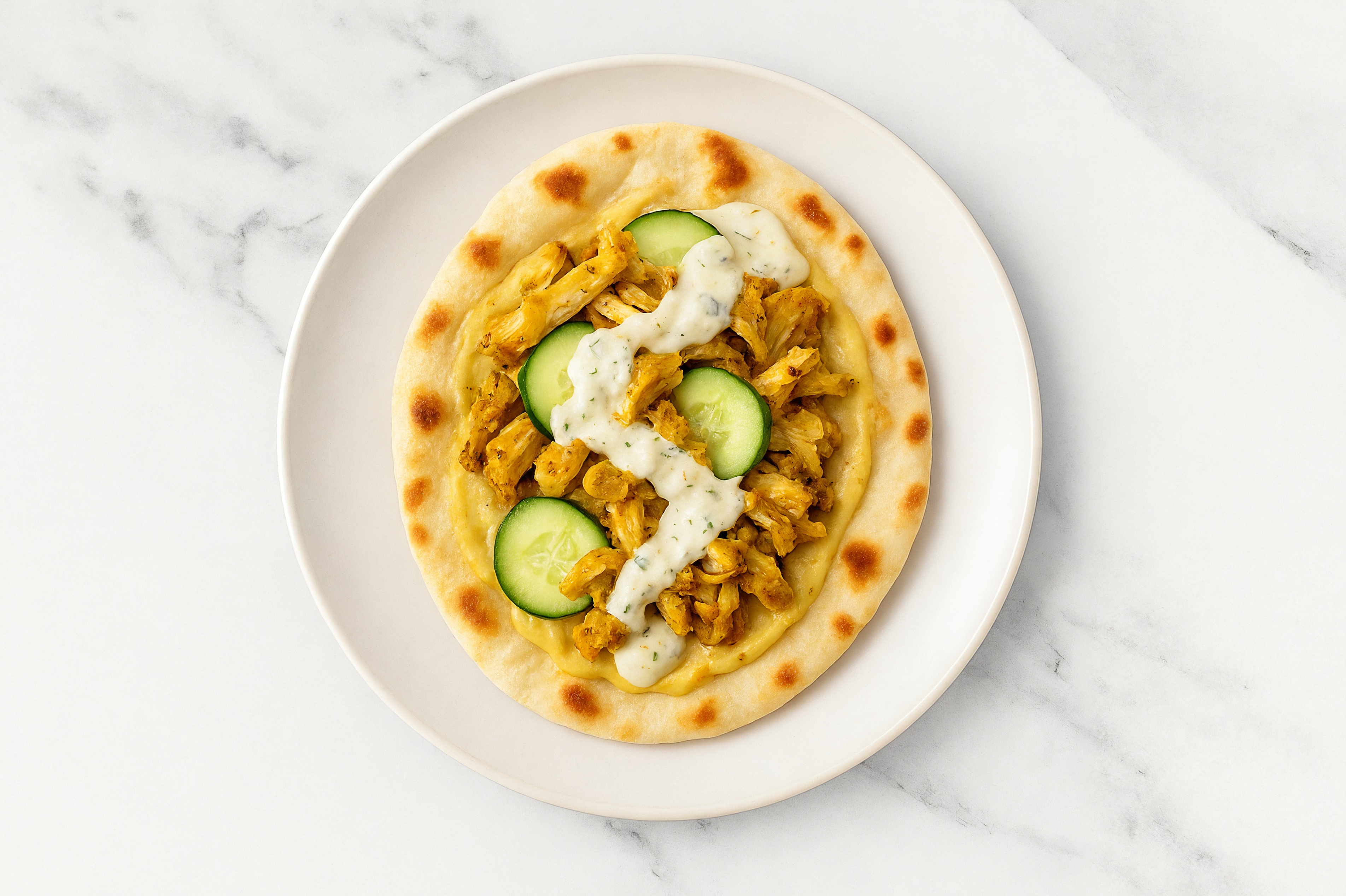 Air Fryer Chicken Shawarma Naan Flatbread with French Onion Hummus