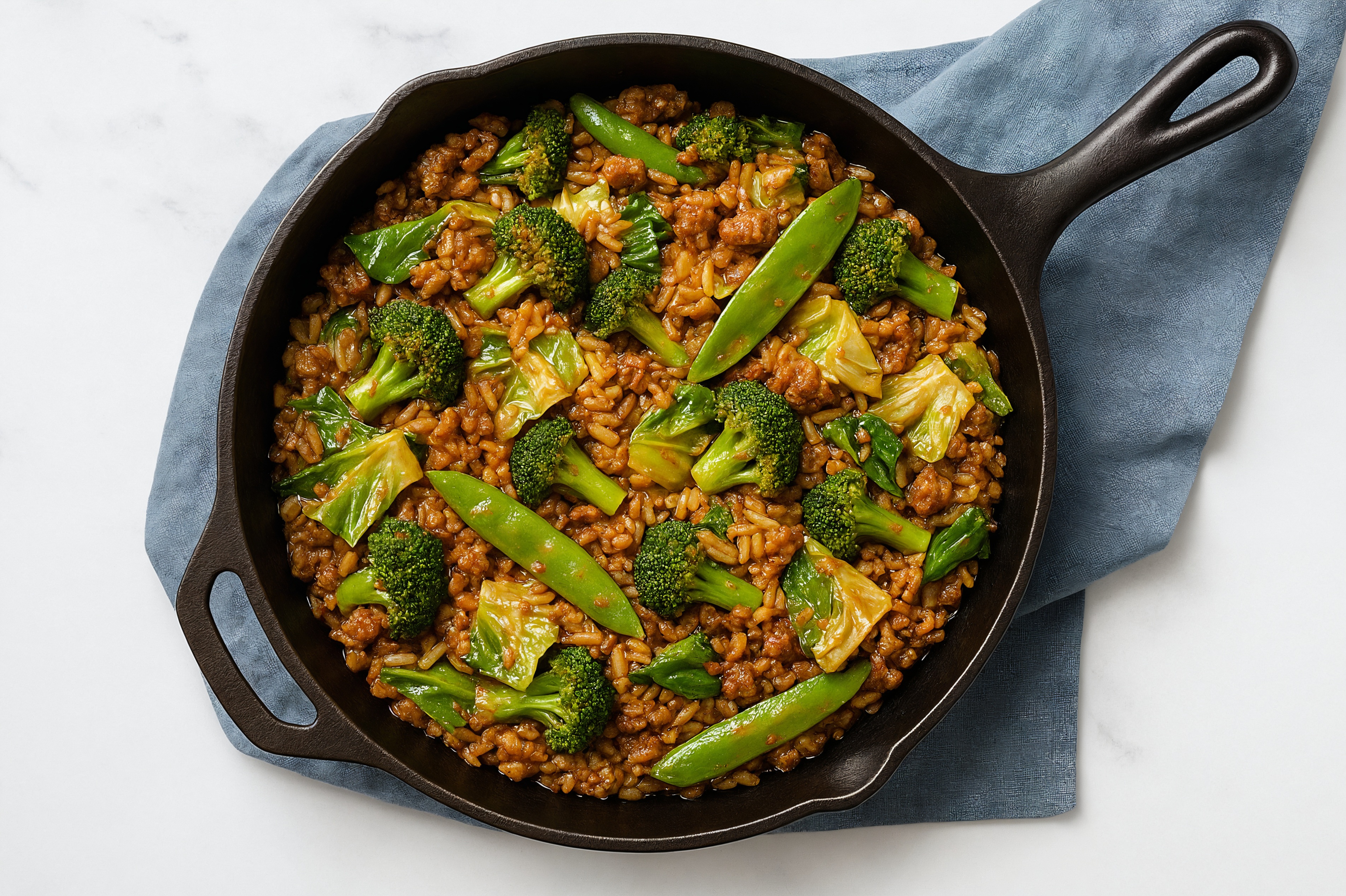 Sesame Ginger Bok Choy + Ground Bison Stir-Fry with Brown Rice