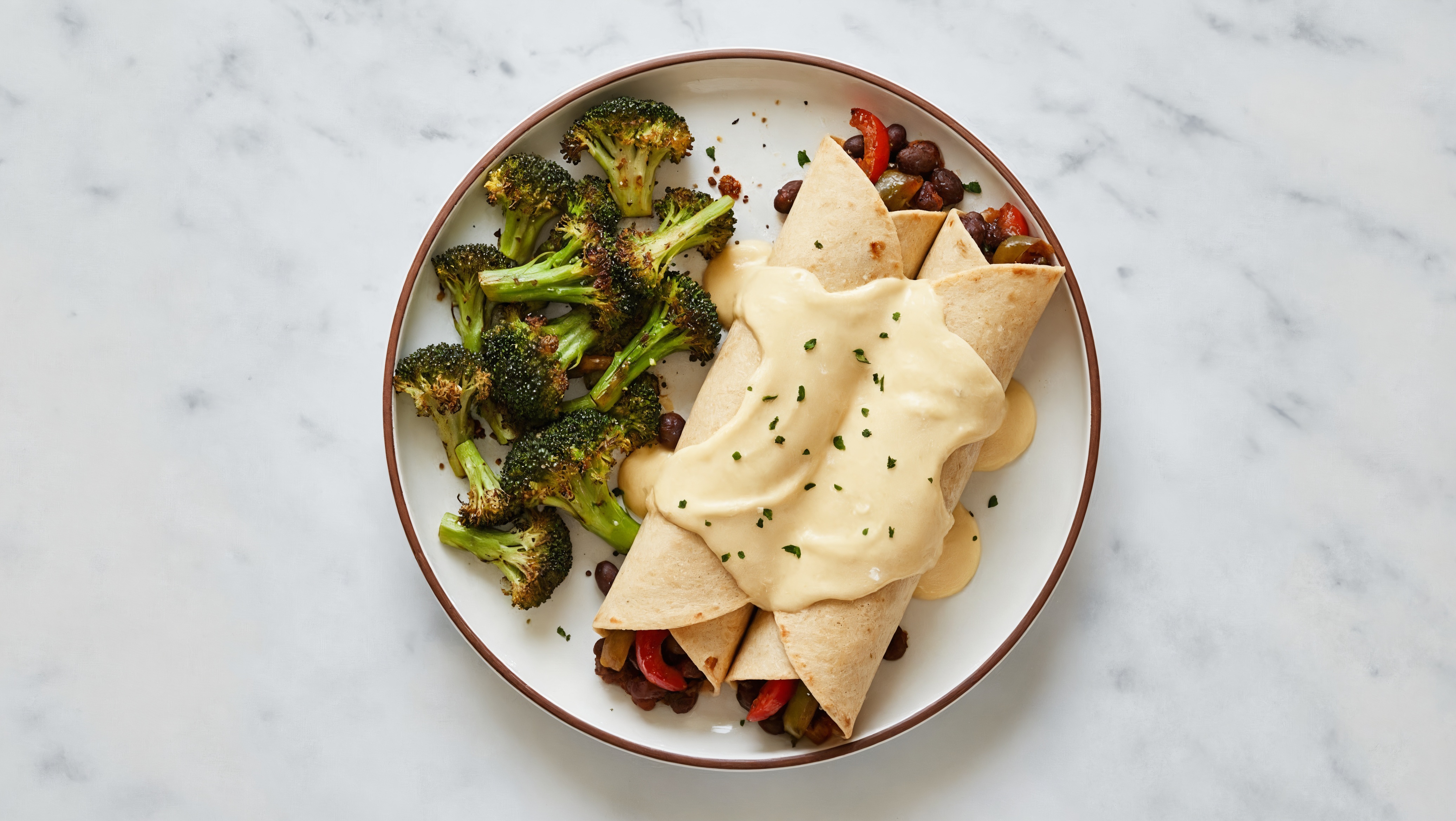 Herby Cuban Spiced Black Beans Bean + Veggie Enchiladas with Cashew Queso