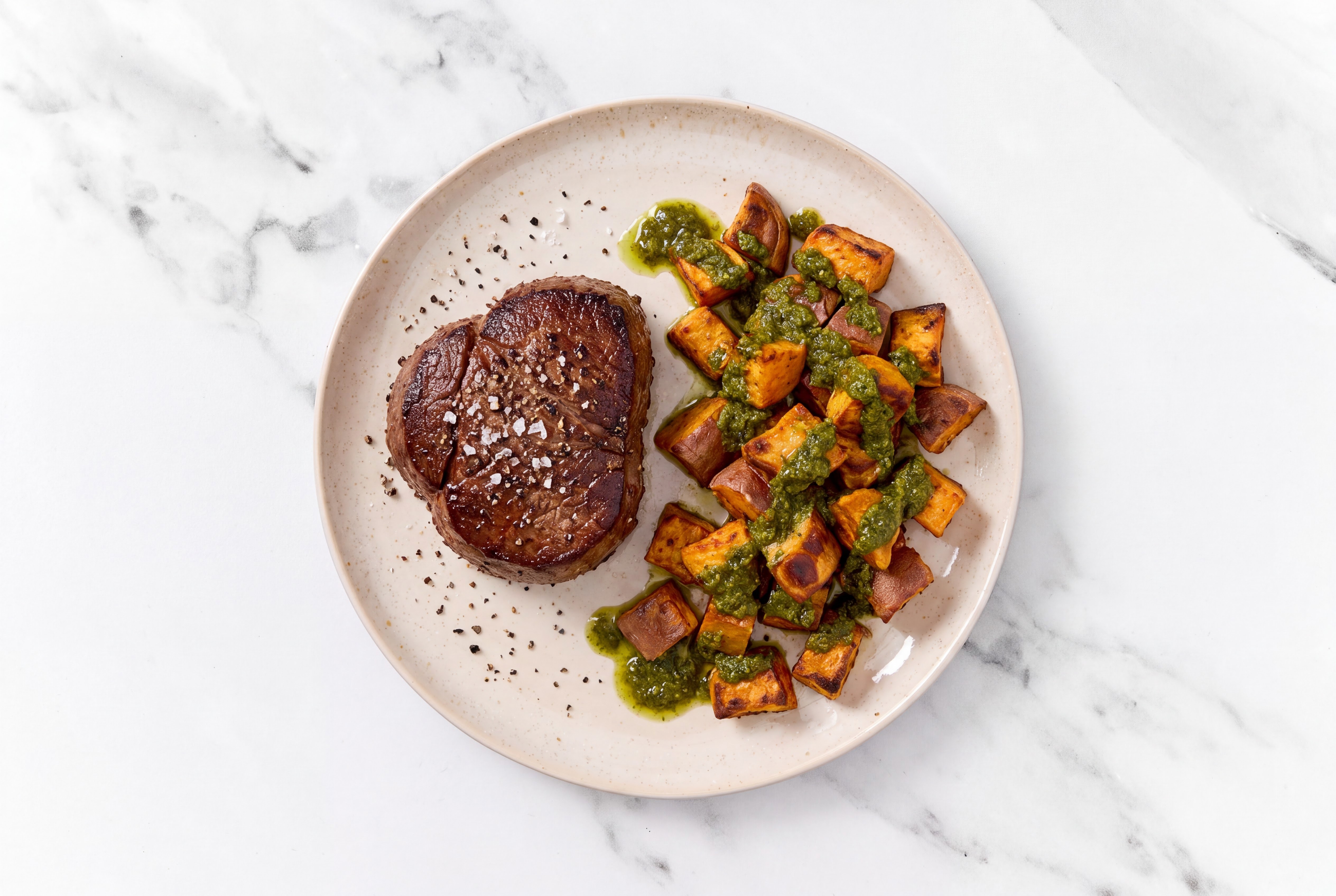 Filet Mignon + Zhoug Sweet Potatoes