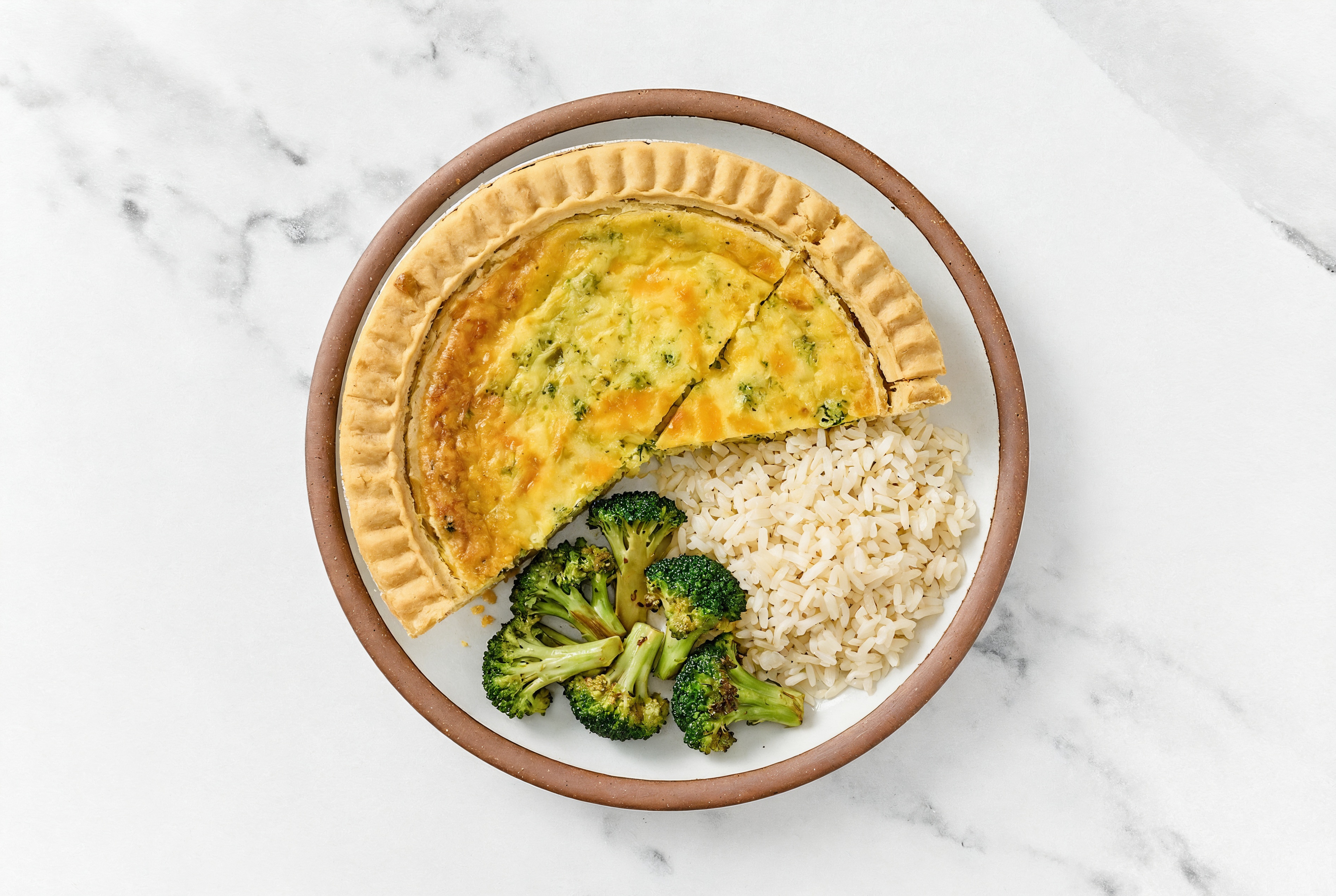 Broccoli & Cheddar Quiche with Broccoli & White Rice