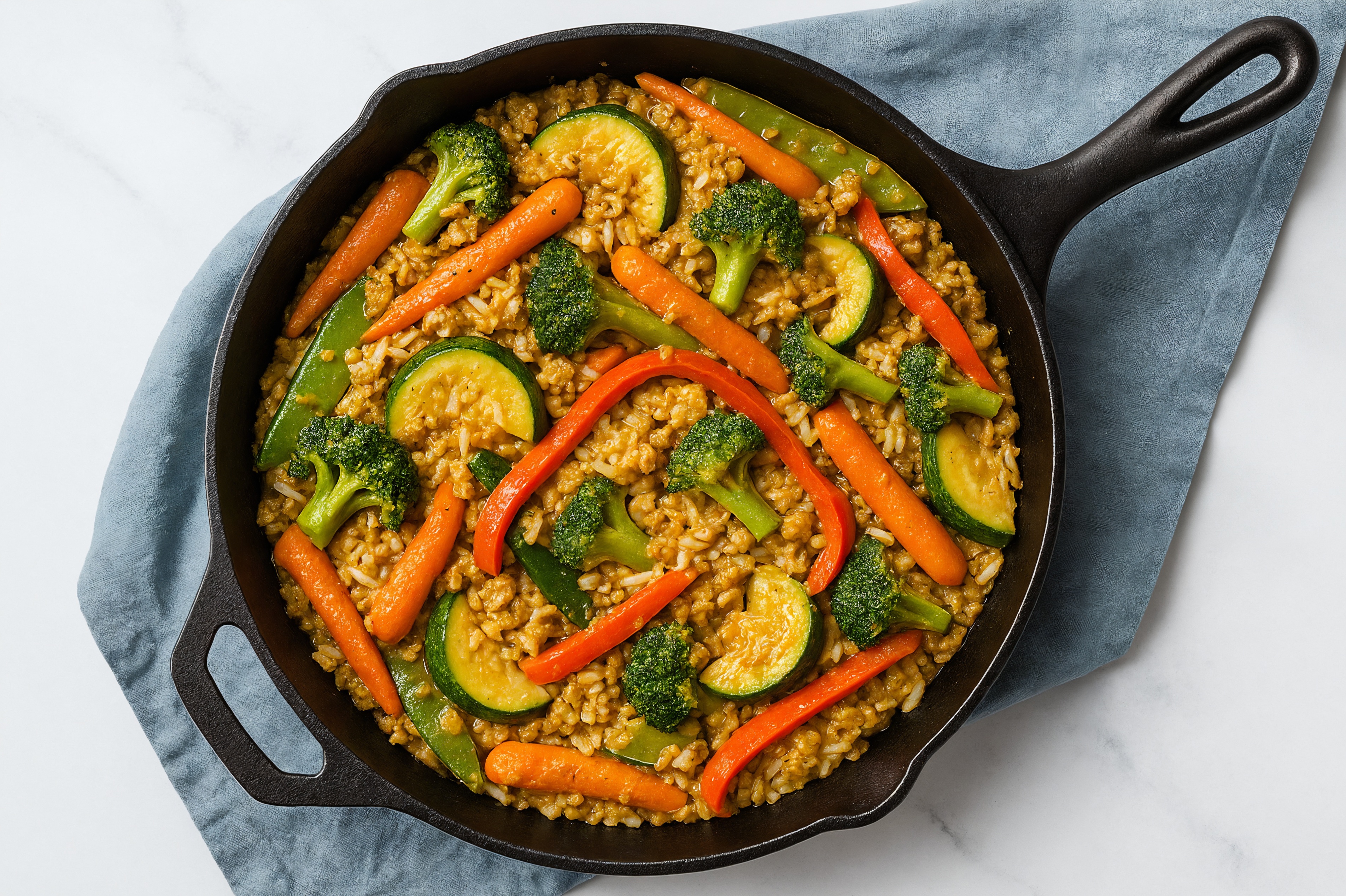 Curry Veggie + Ground Turkey Stir-Fry with Long Grain White Rice