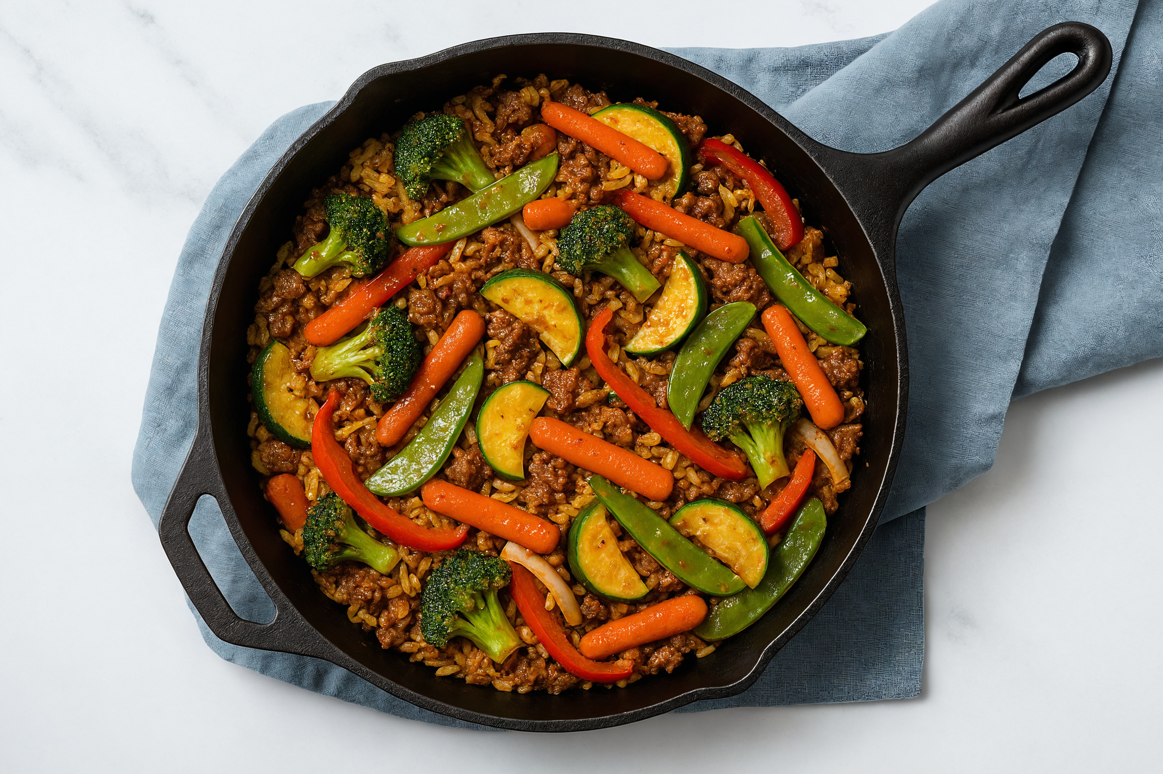 Sesame Ginger Veggie + Ground Beef Patties Stir-Fry