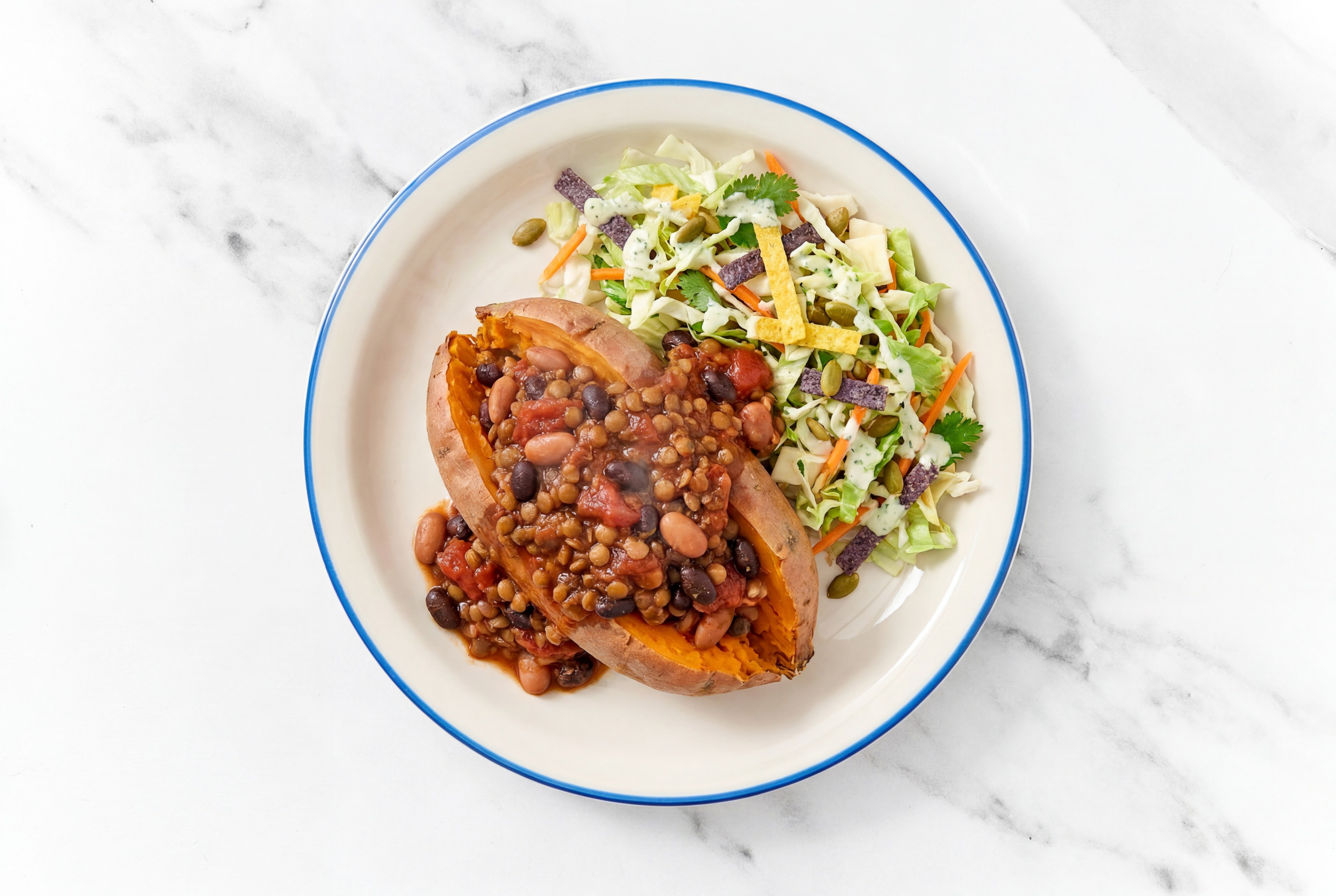 Homestyle Lentil Chili with Sweet Potato + Southwest Salad
