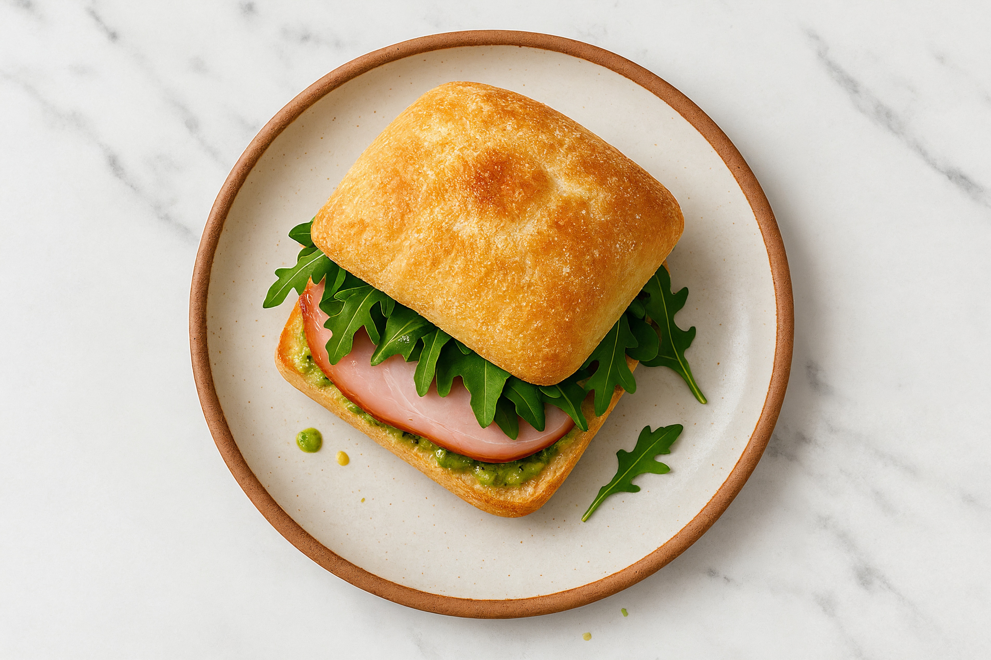 Ciabatta Roll Sandwich with Maple Honey Ham + Arugula