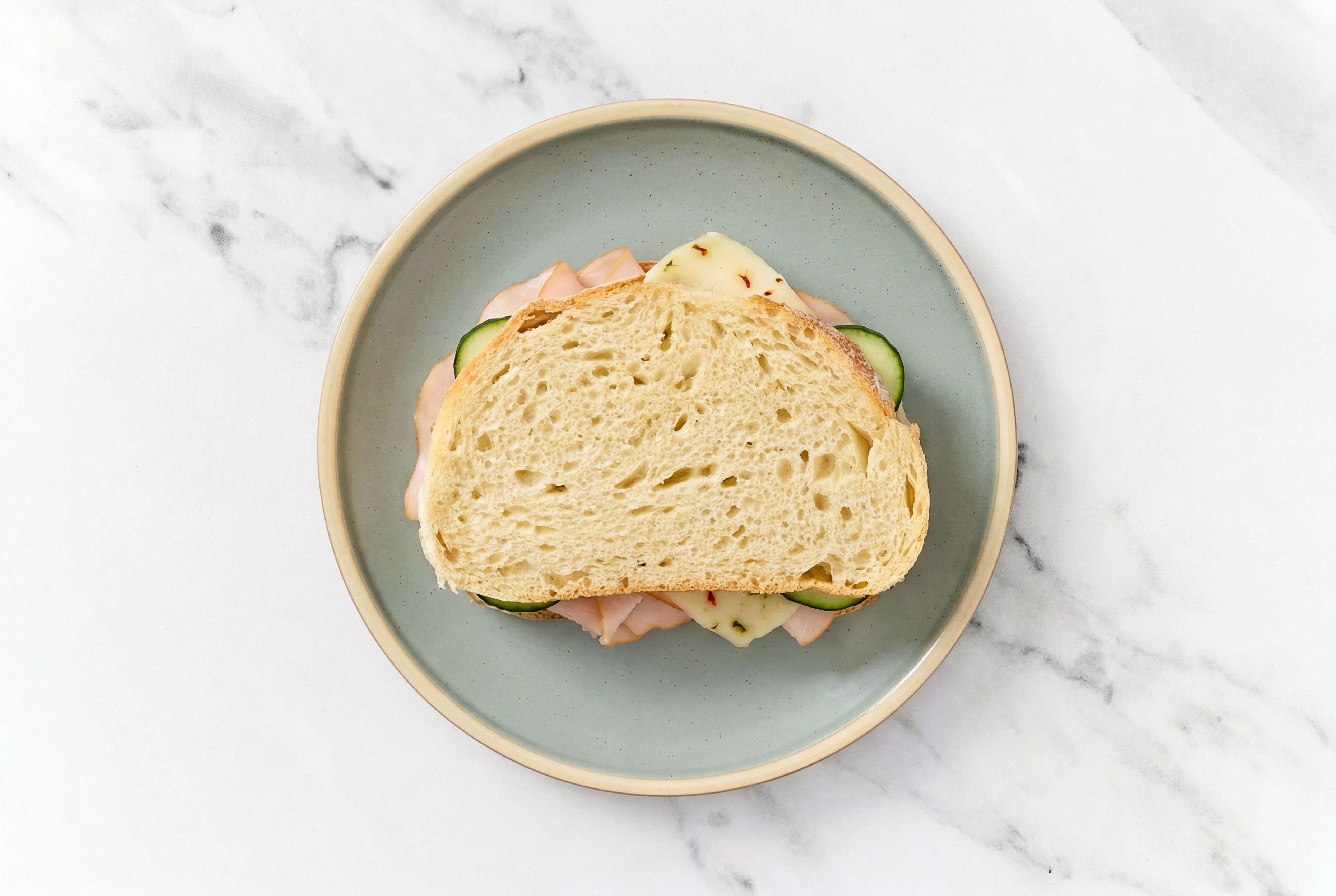 Oven Roasted Turkey Breast + Cucumber Sandwich with Potato Bread + Pepper Jack Cheese