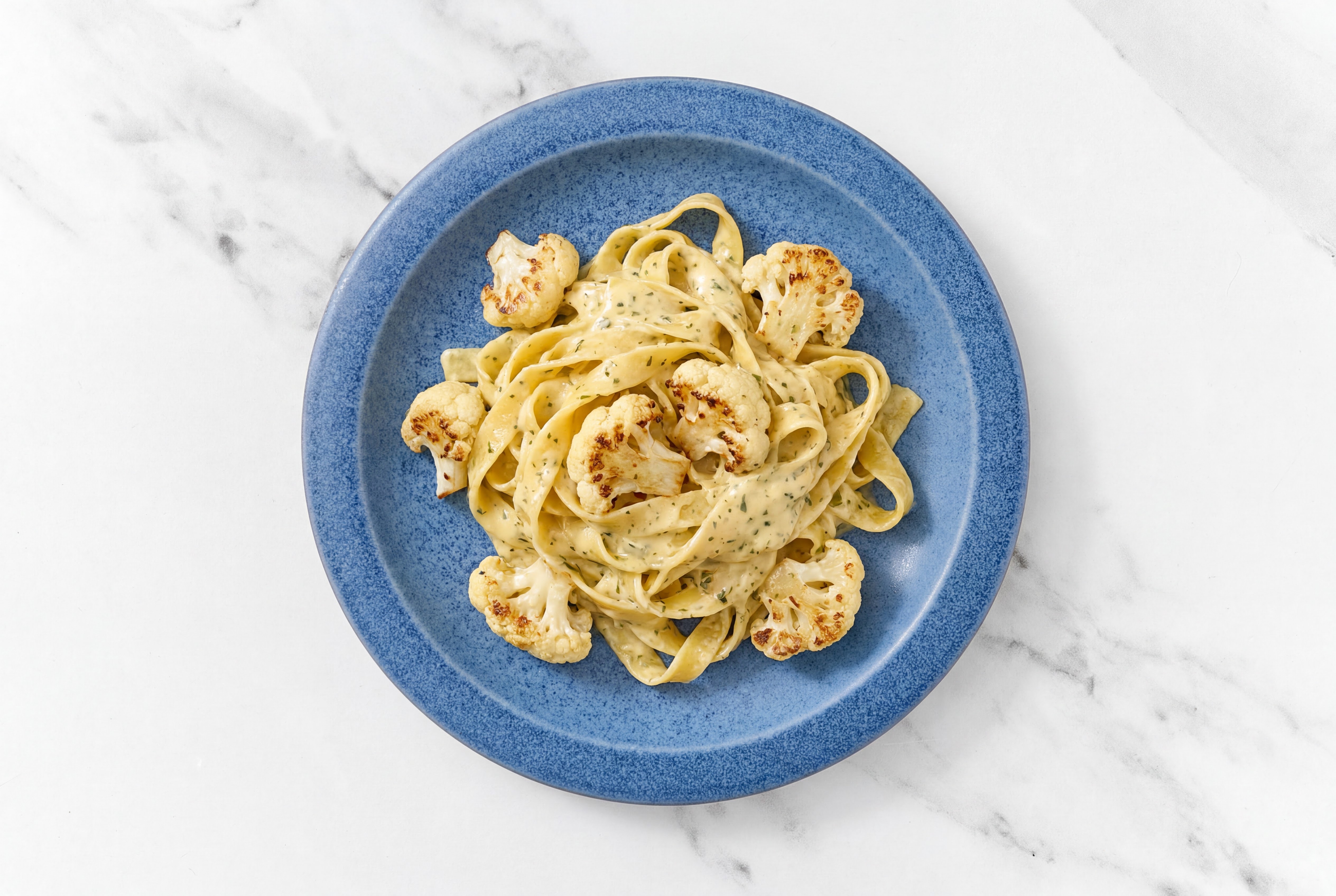 Herb Cream Egg Tagliatelle Pasta with Cauliflower