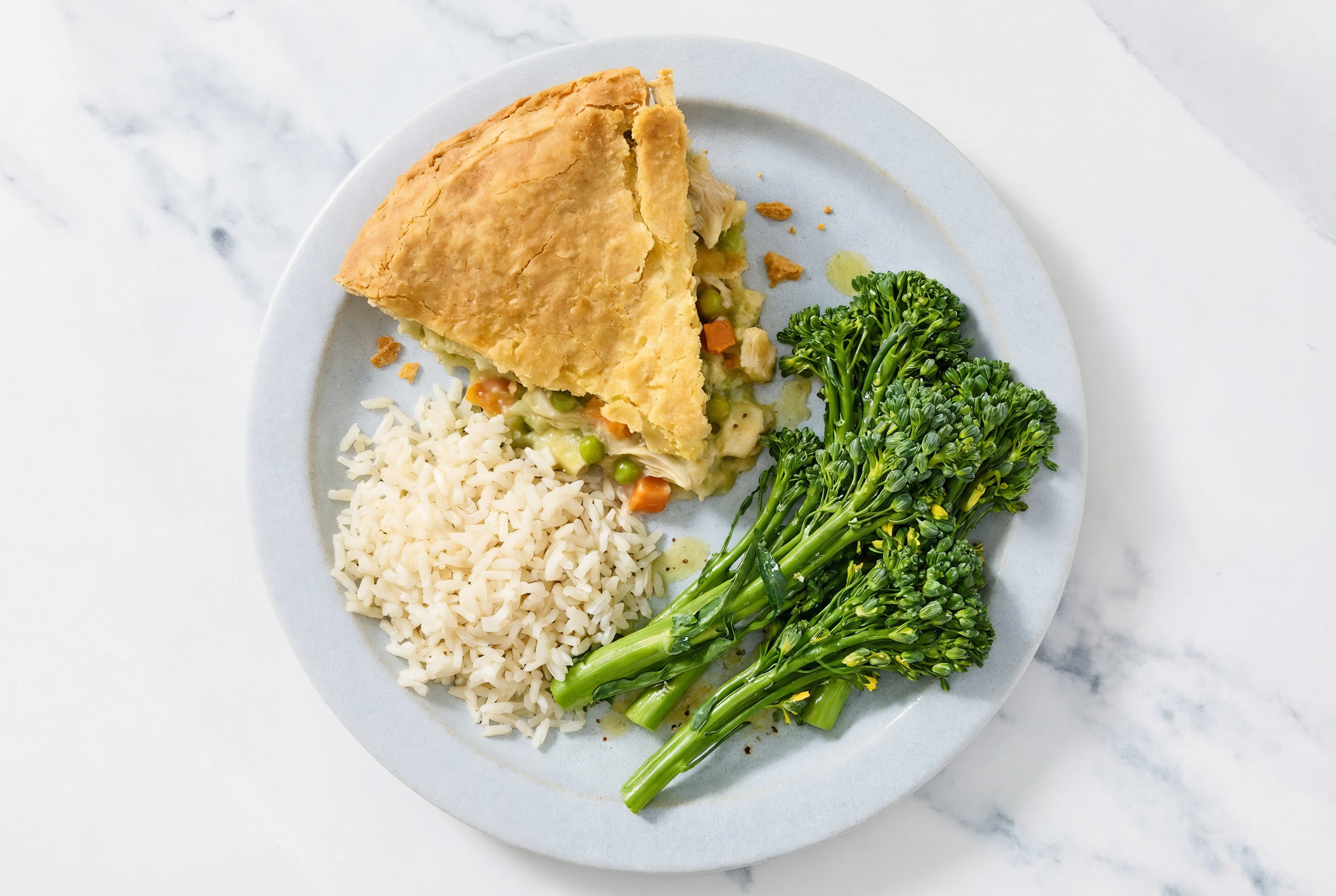 Chicken Pot Pie with Baby Broccoli & White Rice