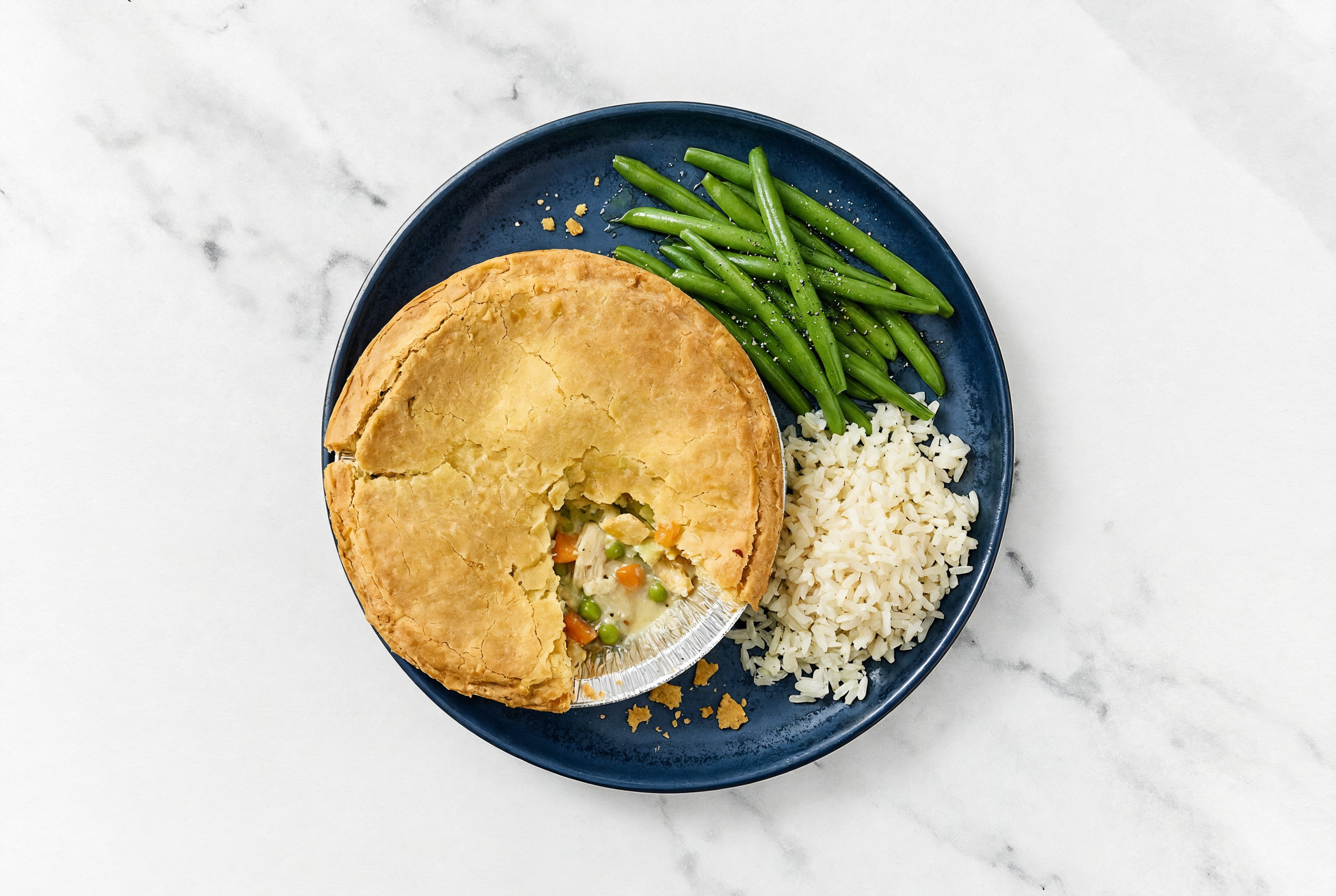 Chicken Pot Pie with Green Beans & White Rice