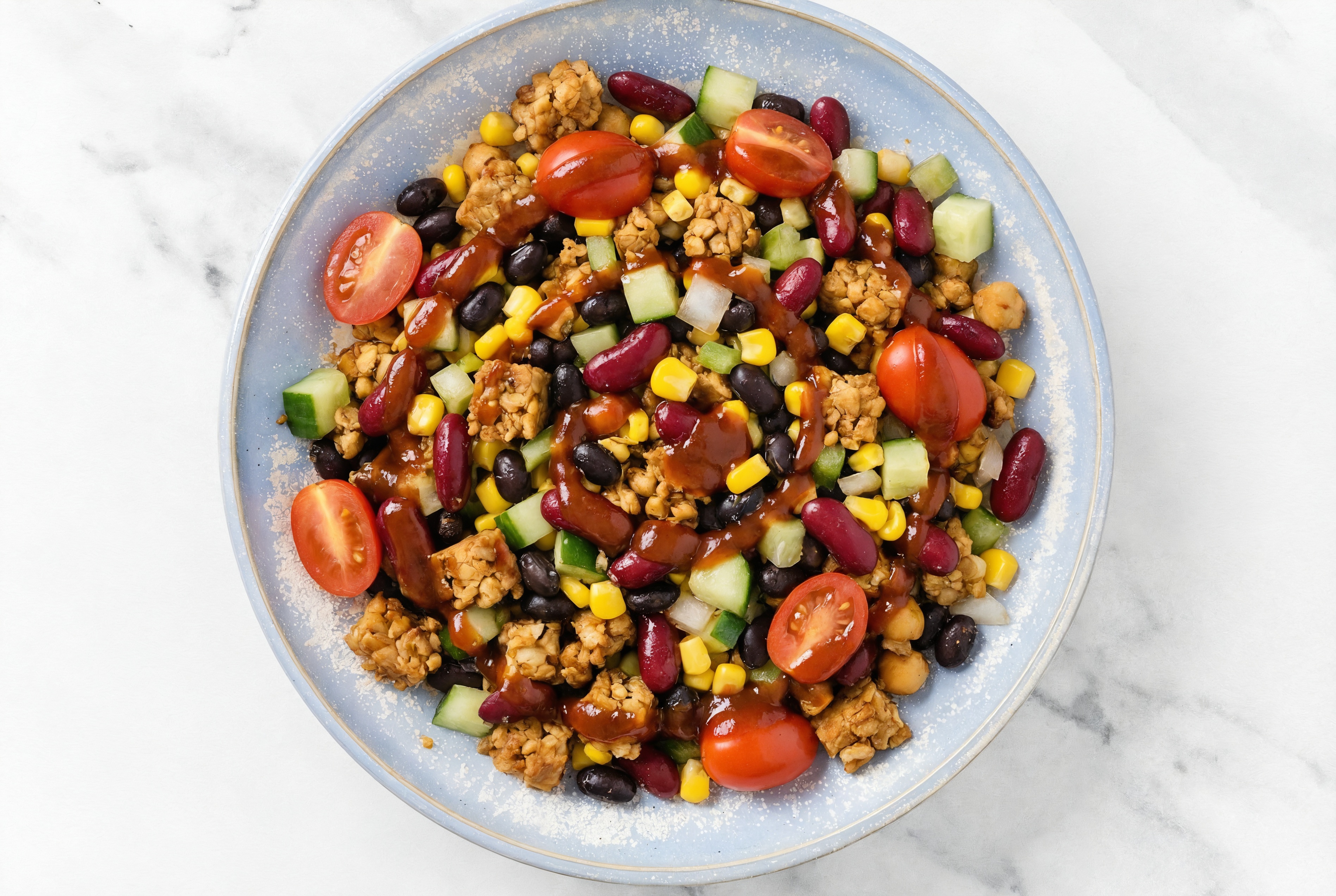 BBQ Tempeh + Cucumber Corn Bowl with Original BBQ
