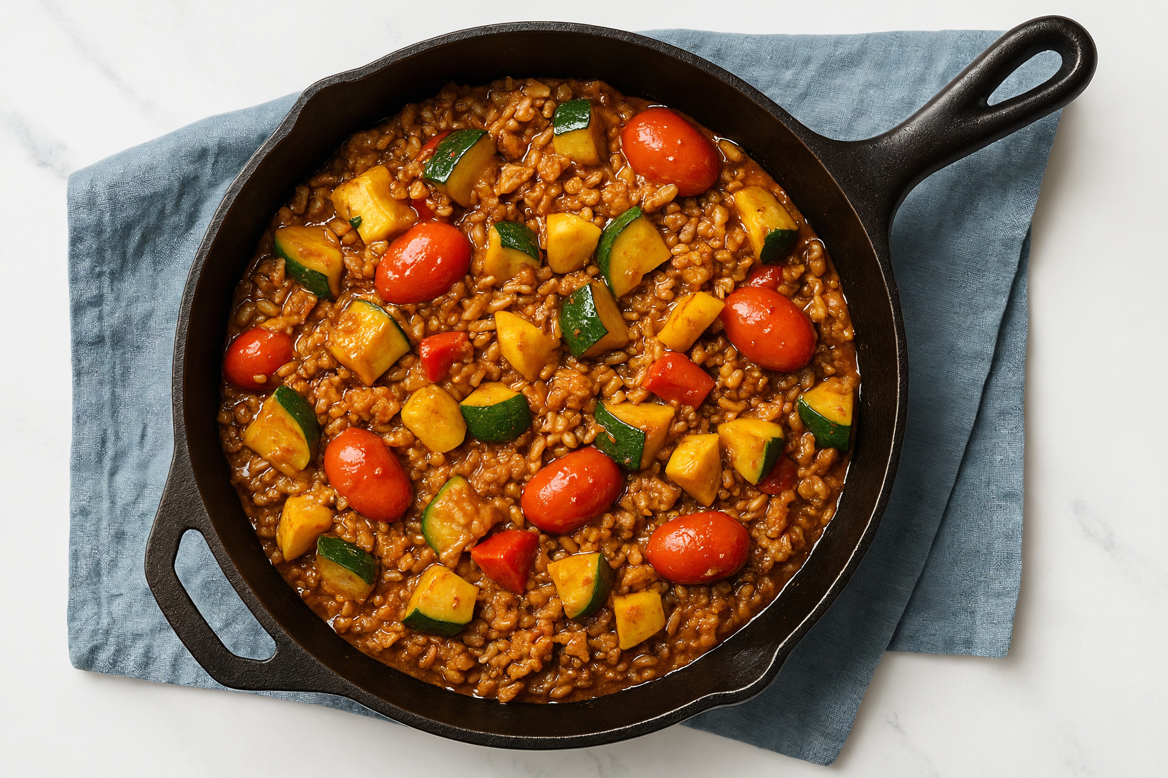 Sesame Ginger Squash + Ground Turkey Stir-Fry with Brown Rice