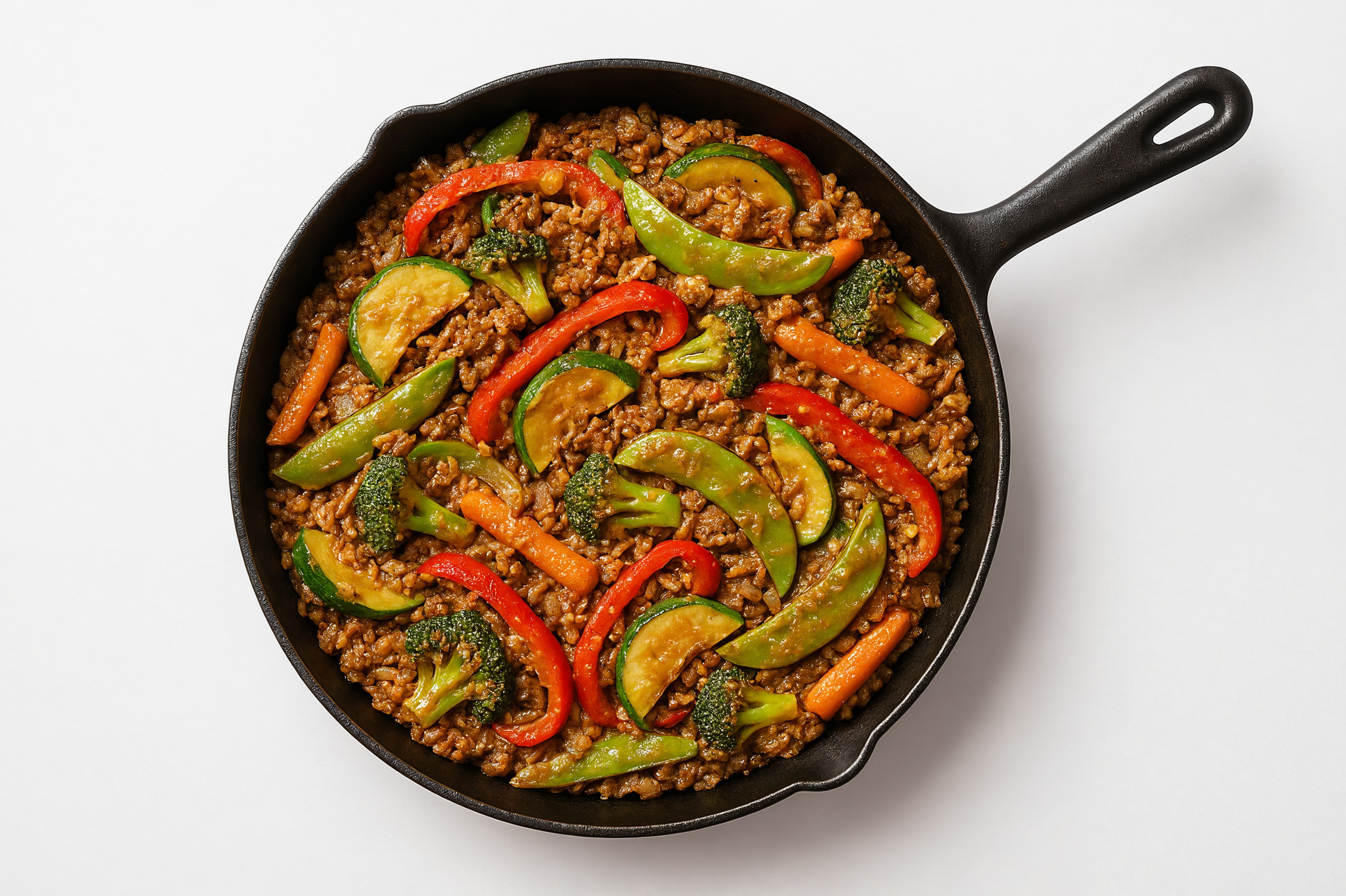 Thai Peanut Veggie + Ground Bison Stir-Fry with Brown Rice