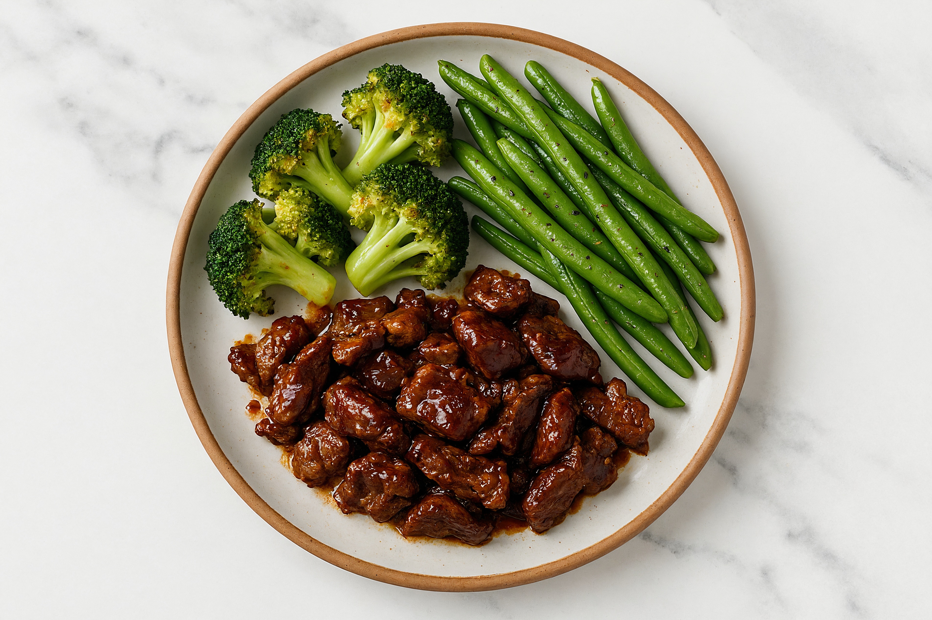 Herby Honey Garlic Beef + Trimmed Green Beans Veggie Bowl
