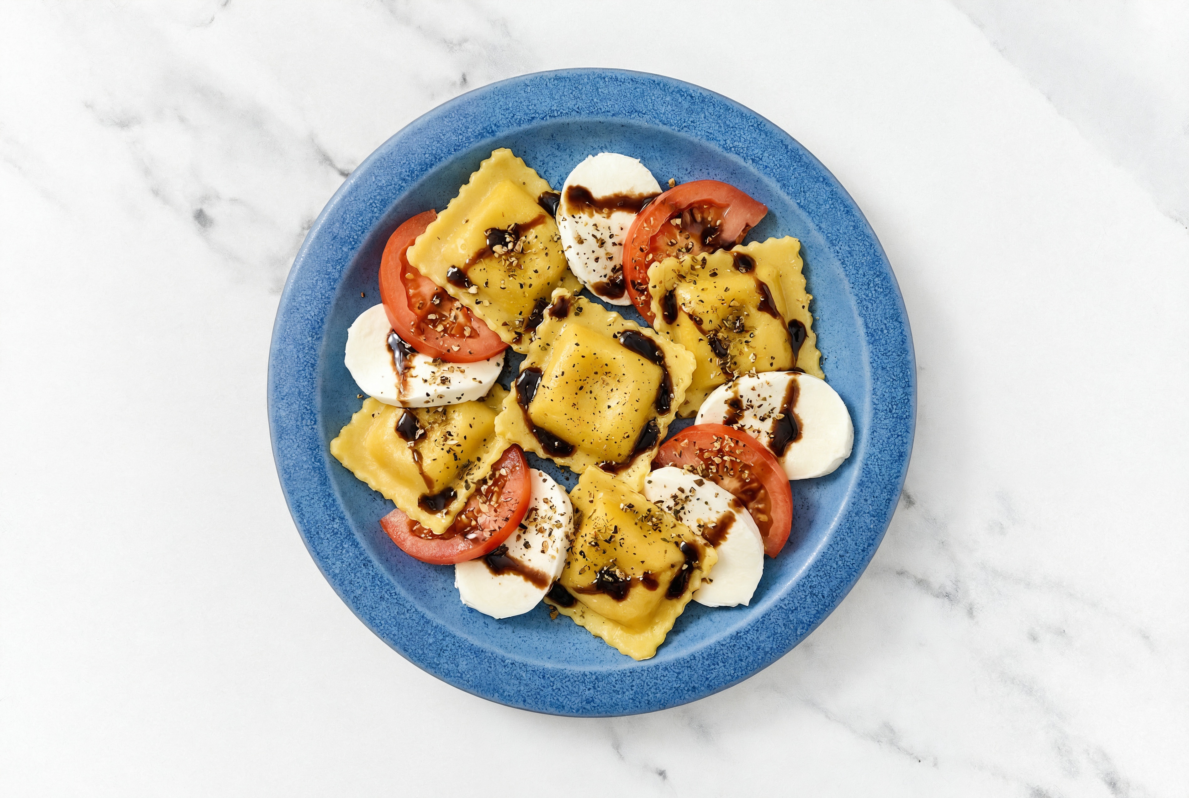 Butternut Squash Ravioli Caprese with Mozzarella Ball