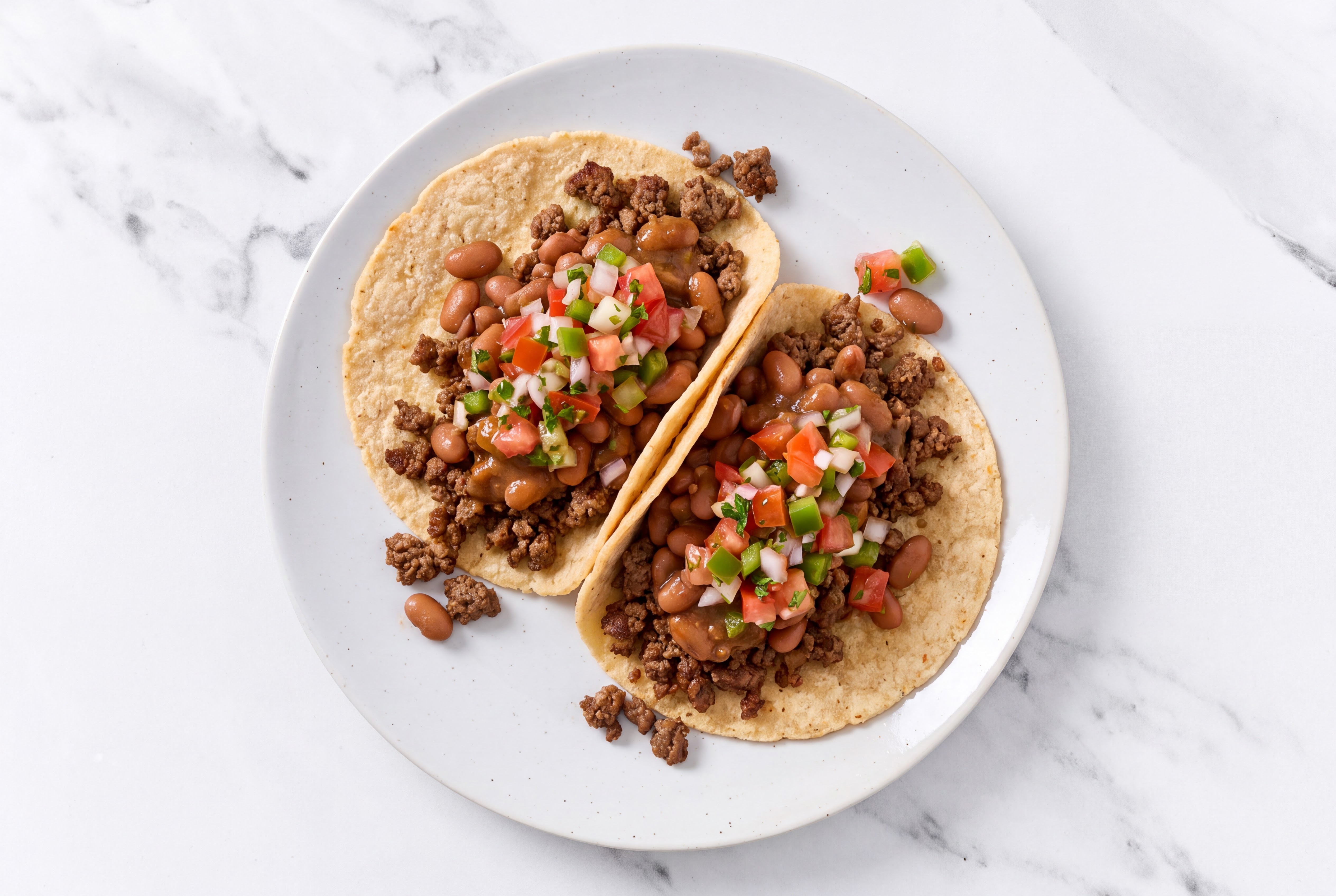 Ground Beef Tacos with Fresh Salsa & Pinto Beans