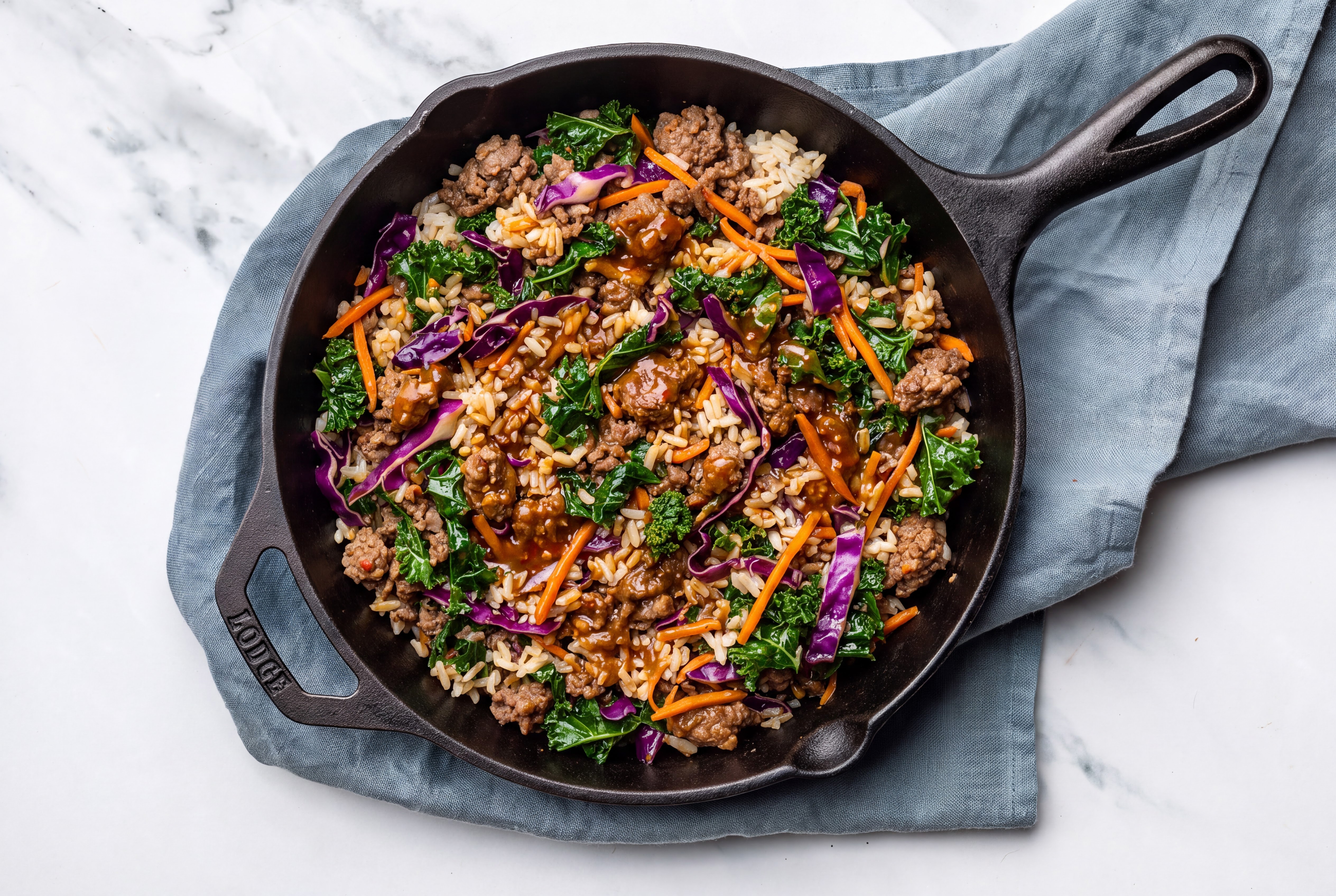 Sesame Ginger Rainbow Veggie + Ground 93/7 Lean Beef Stir-Fry