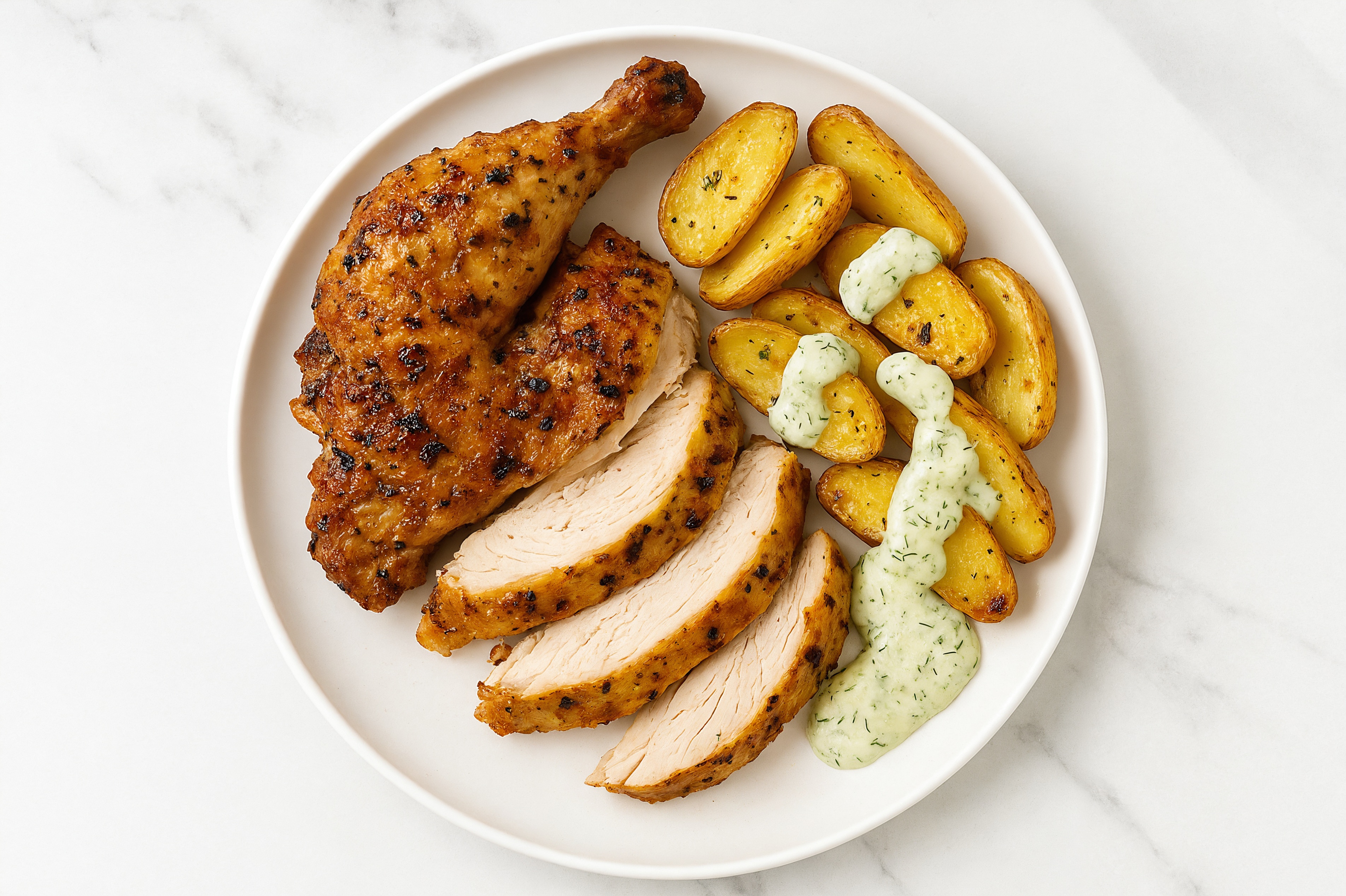 Lemon Chicken + Roasted Potatoes with Dill Sauce