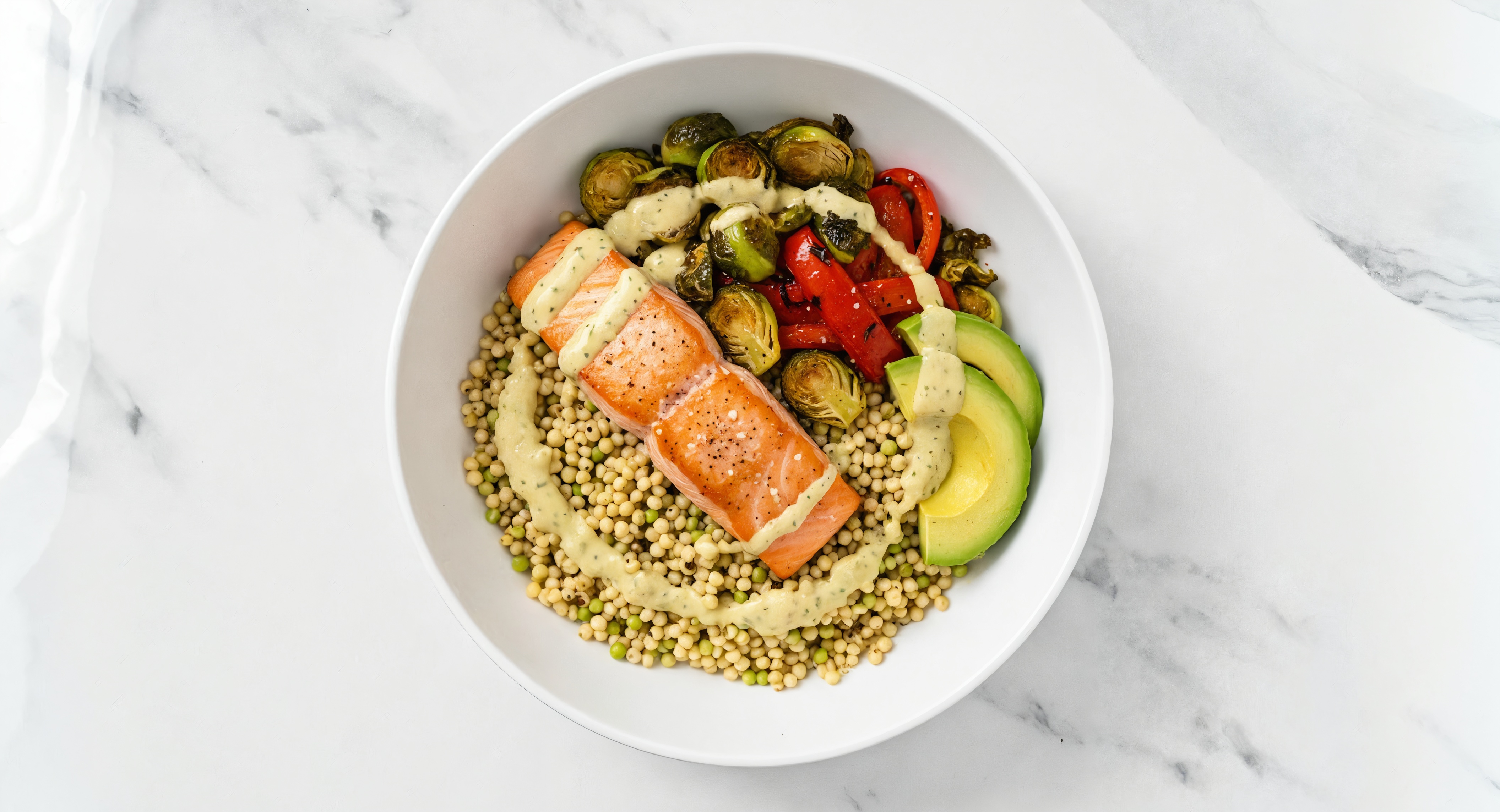 Salmon + Flame Roasted Pepper Couscous Bowl