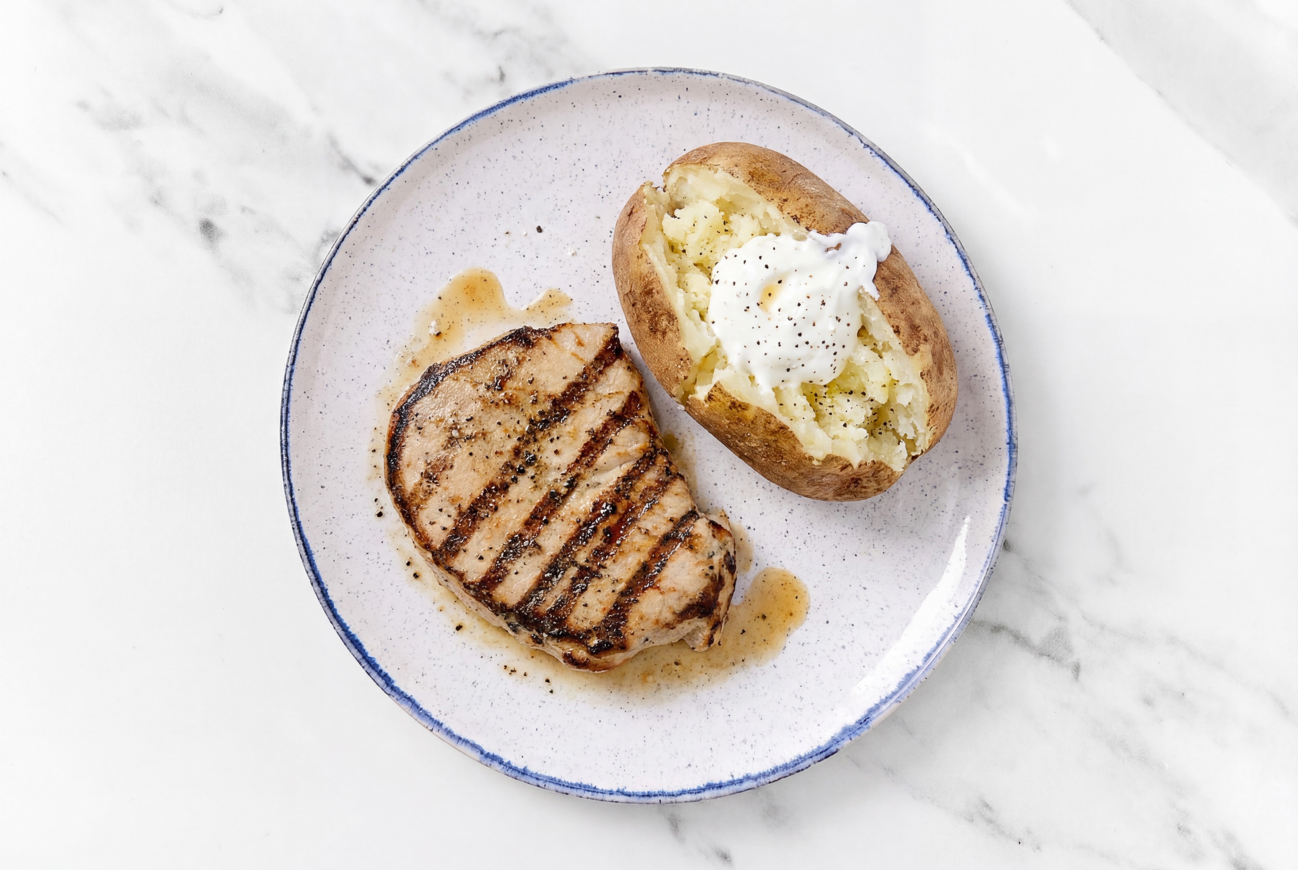 Pork Chops + Sour Cream Baked Potatoes