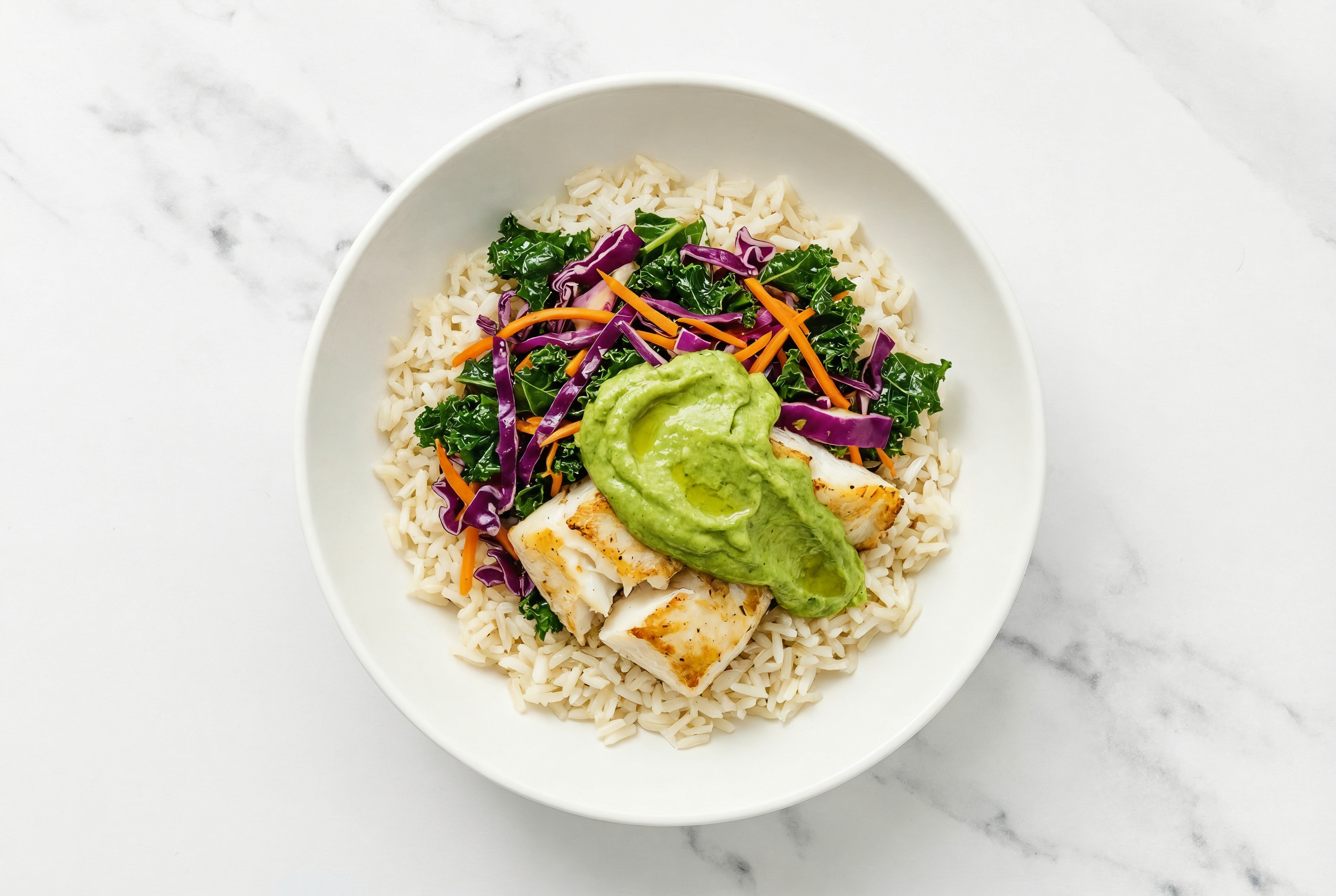 Barramundi & Rainbow Veggie Grain Bowl with Avocado