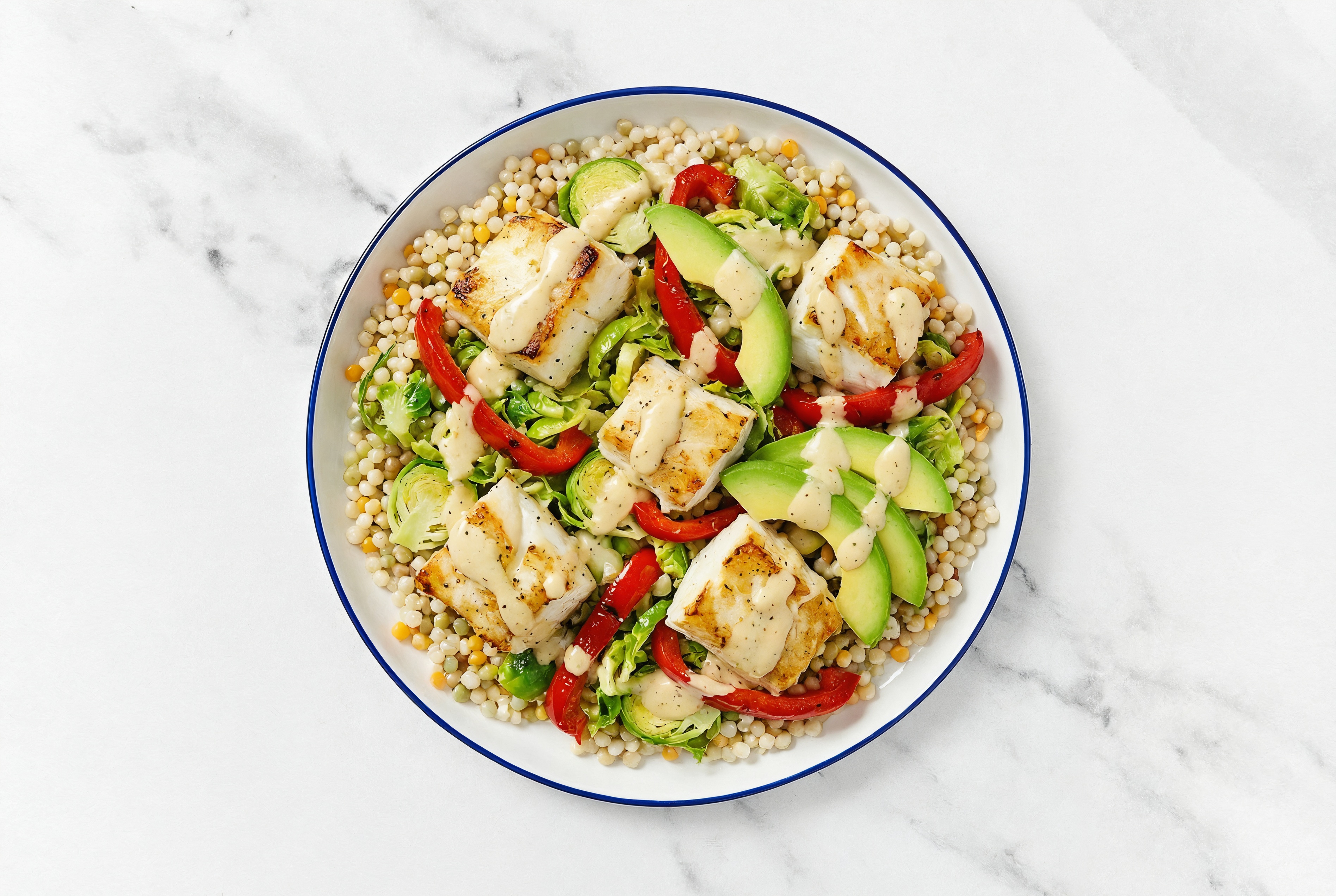 Halibut + Flame Roasted Pepper Couscous Bowl