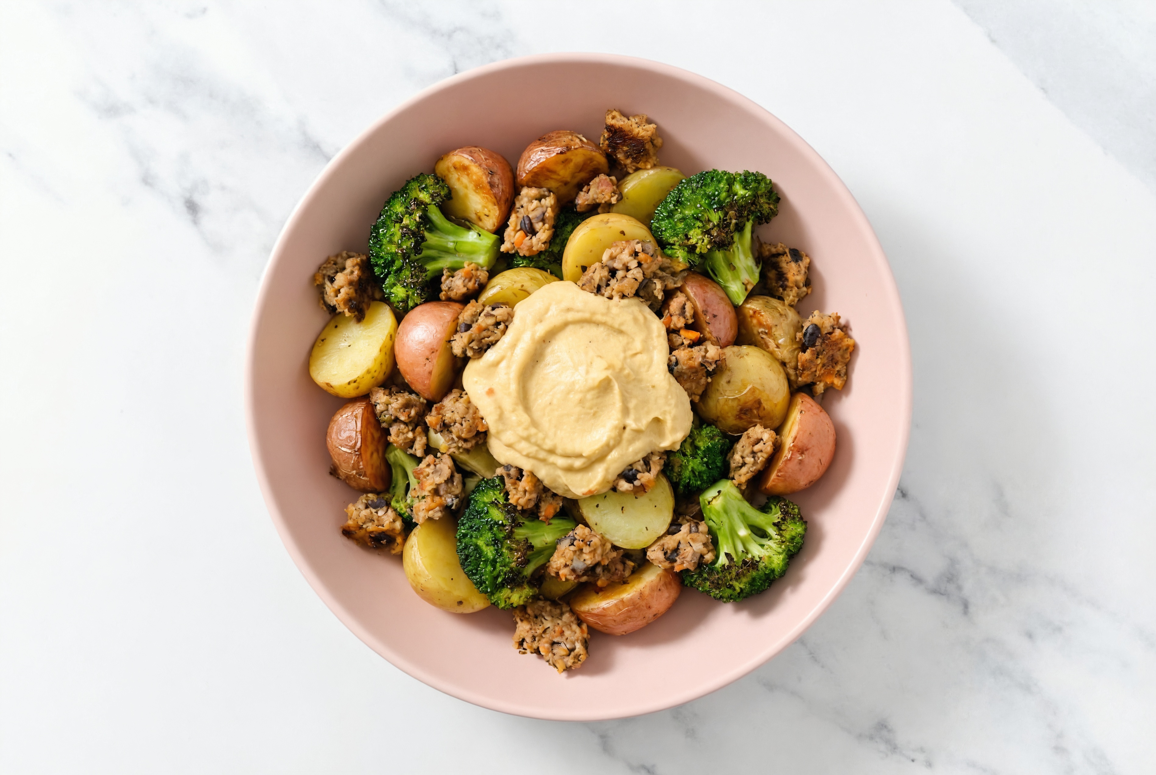 Garlicky French Onion Hummus Black Bean Burger Bowl