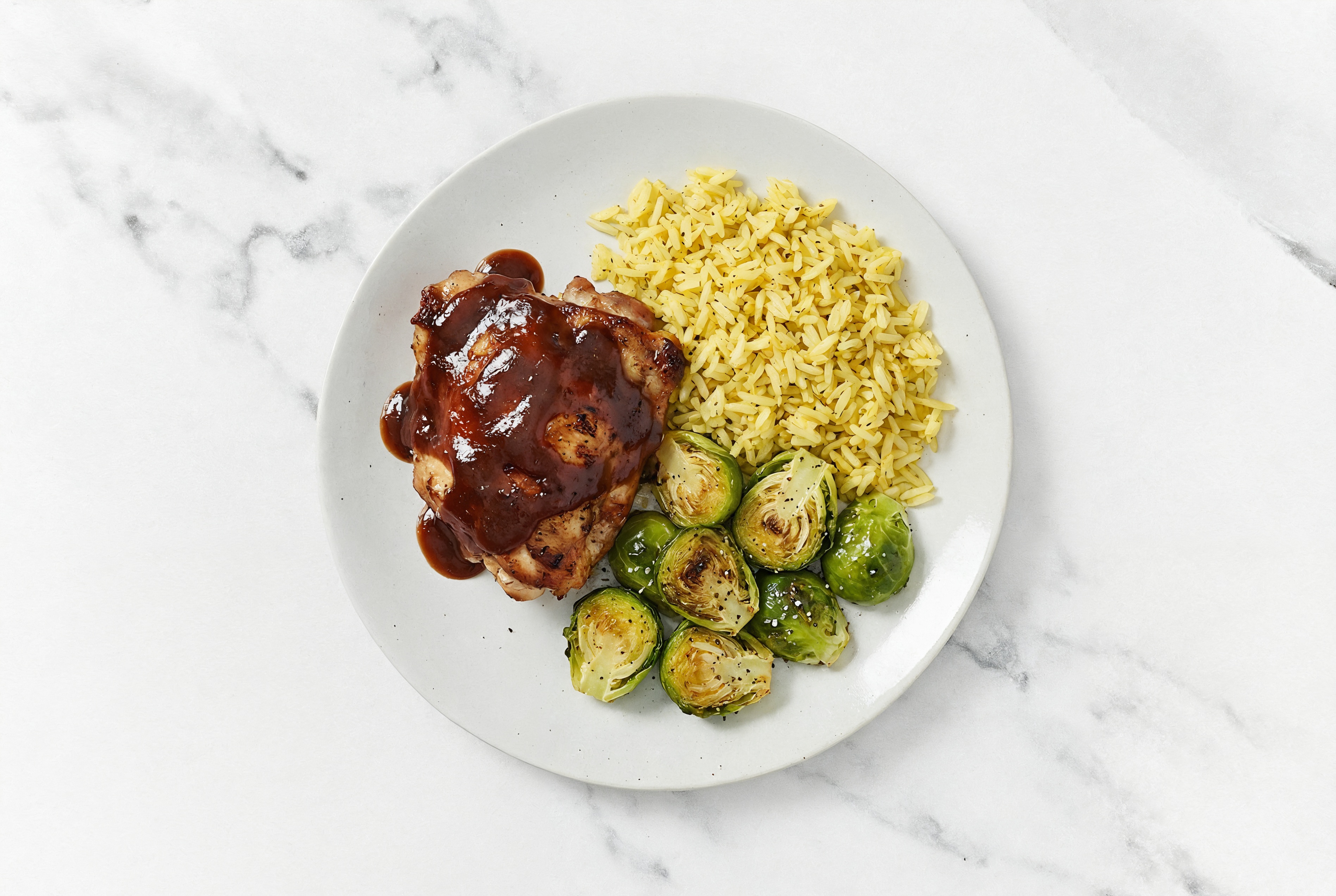 BBQ Chicken Thighs + Crispy Brussels Plate with Original BBQ Sauce