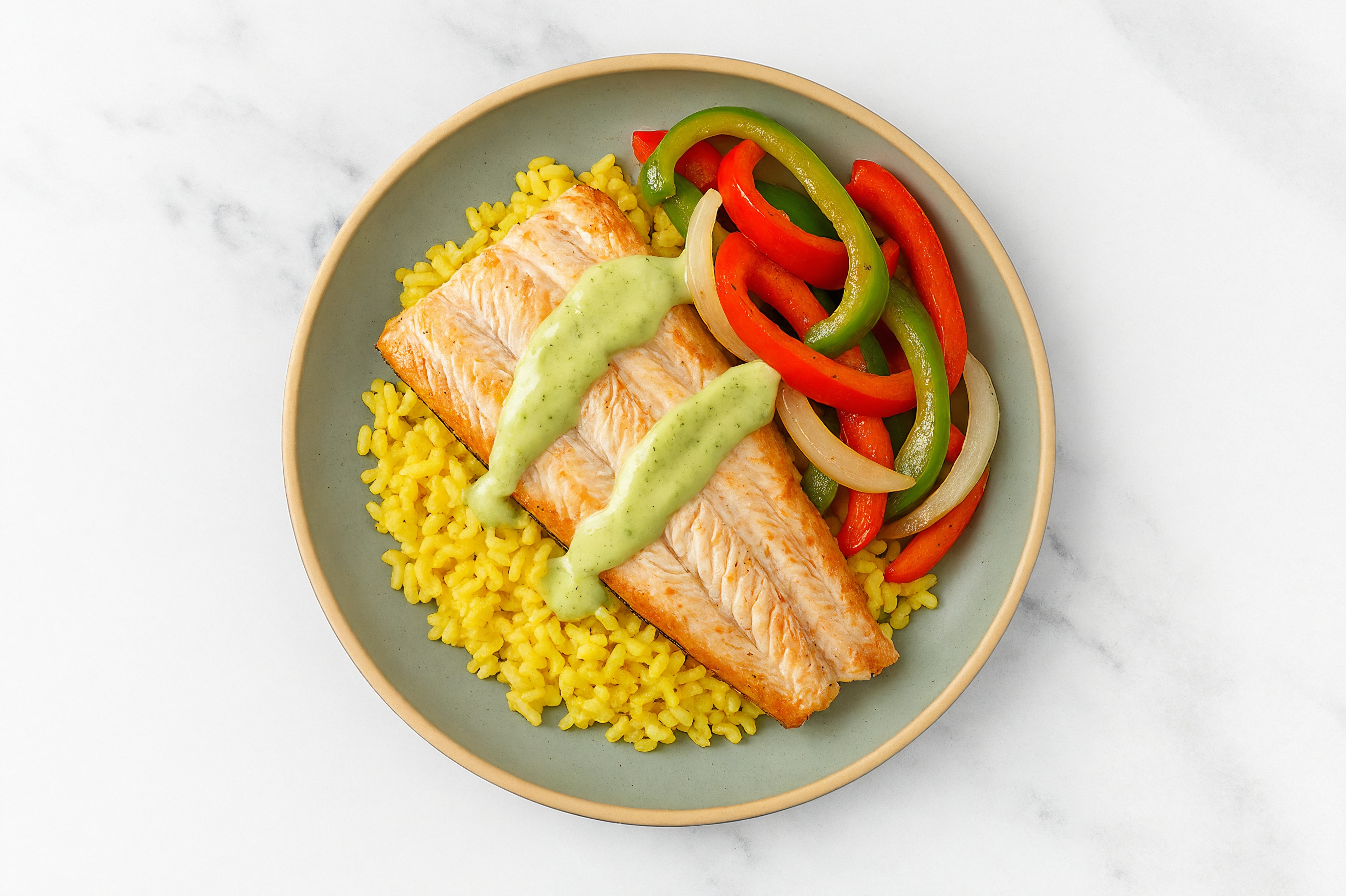 Herby Trout + Organic Rice Bowl with Bell Peppers
