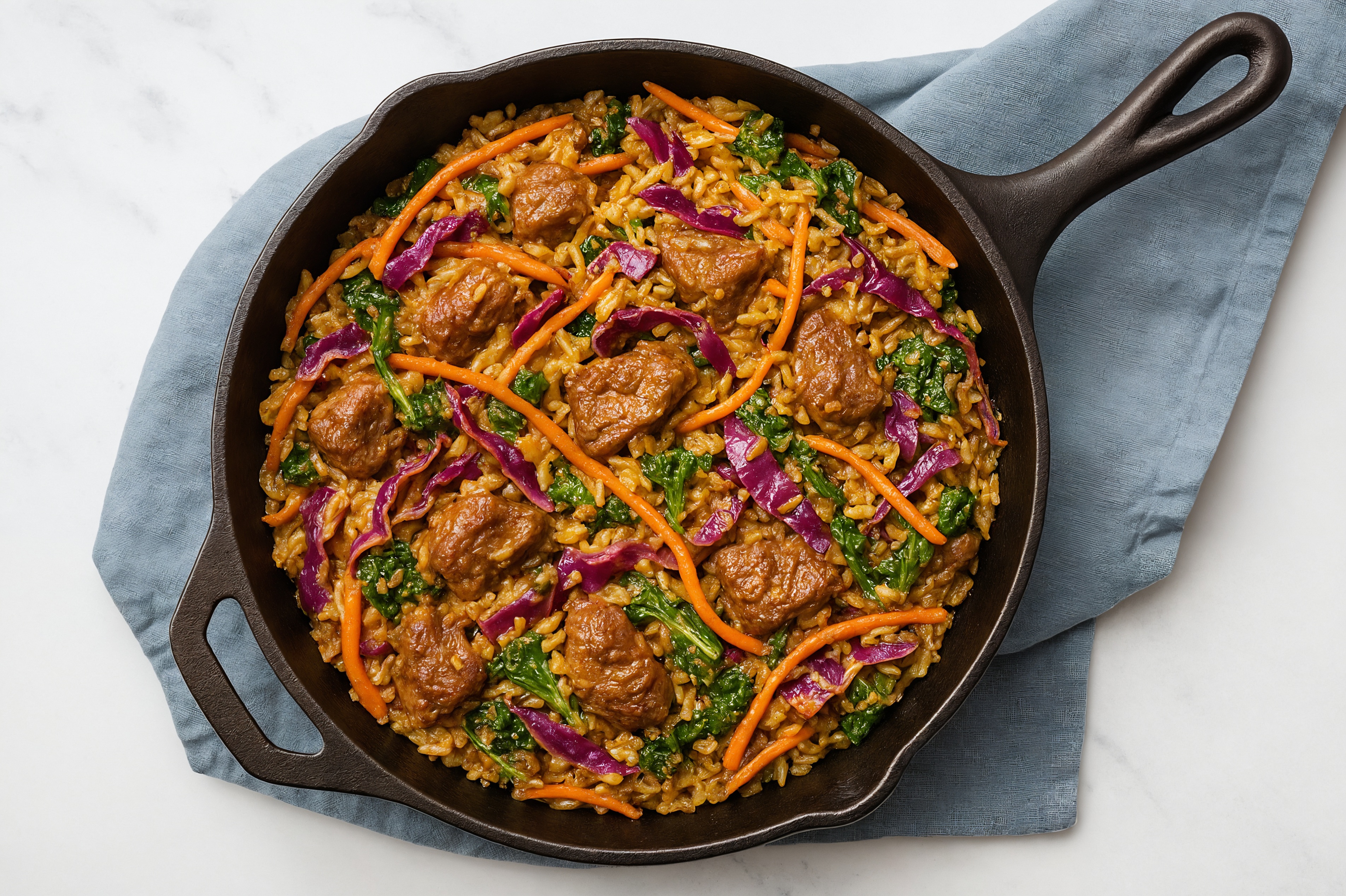 Thai Peanut Rainbow Veggie + Lamb Stir-Fry with Seasoned Jasmine Rice