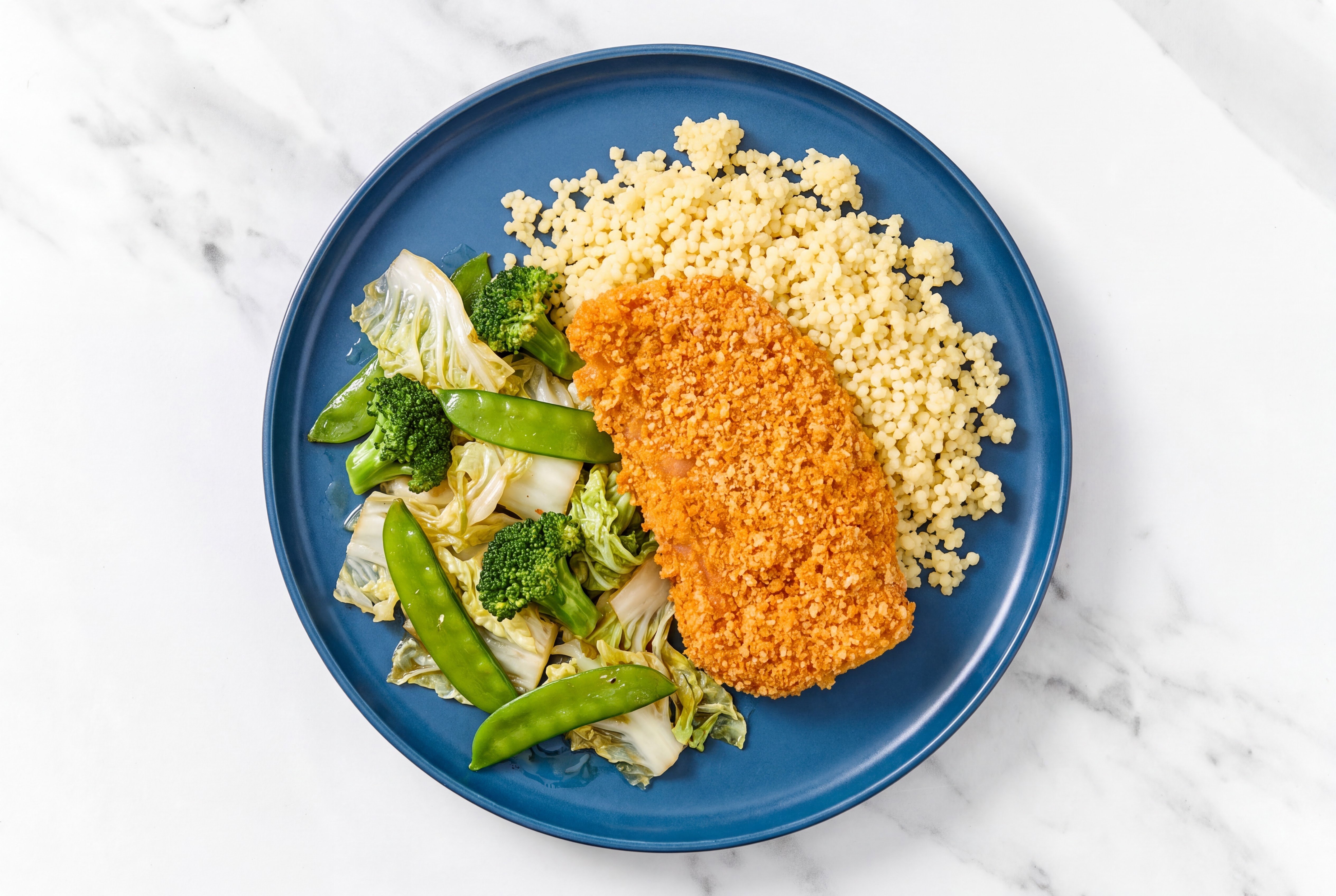 Hot Honey Breaded Chicken Cutlet with Bok Choy & Couscous